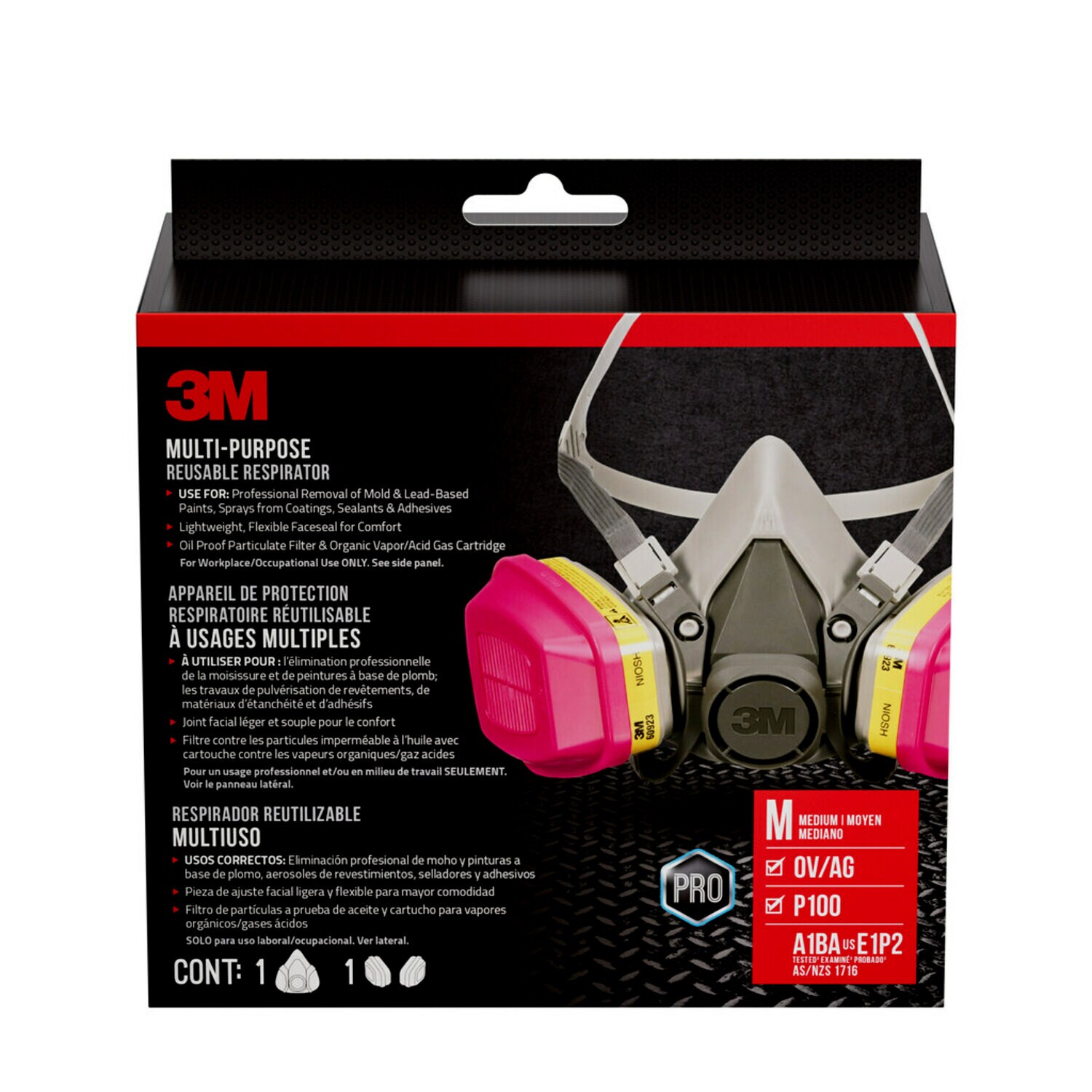 7100309171 - 3M Multi-Purpose Reusable Respirator 62023H1-DC, OV/AG/P100, Medium, 1-Facepiece and 1-Pair of 60923 Cartridges/Filters