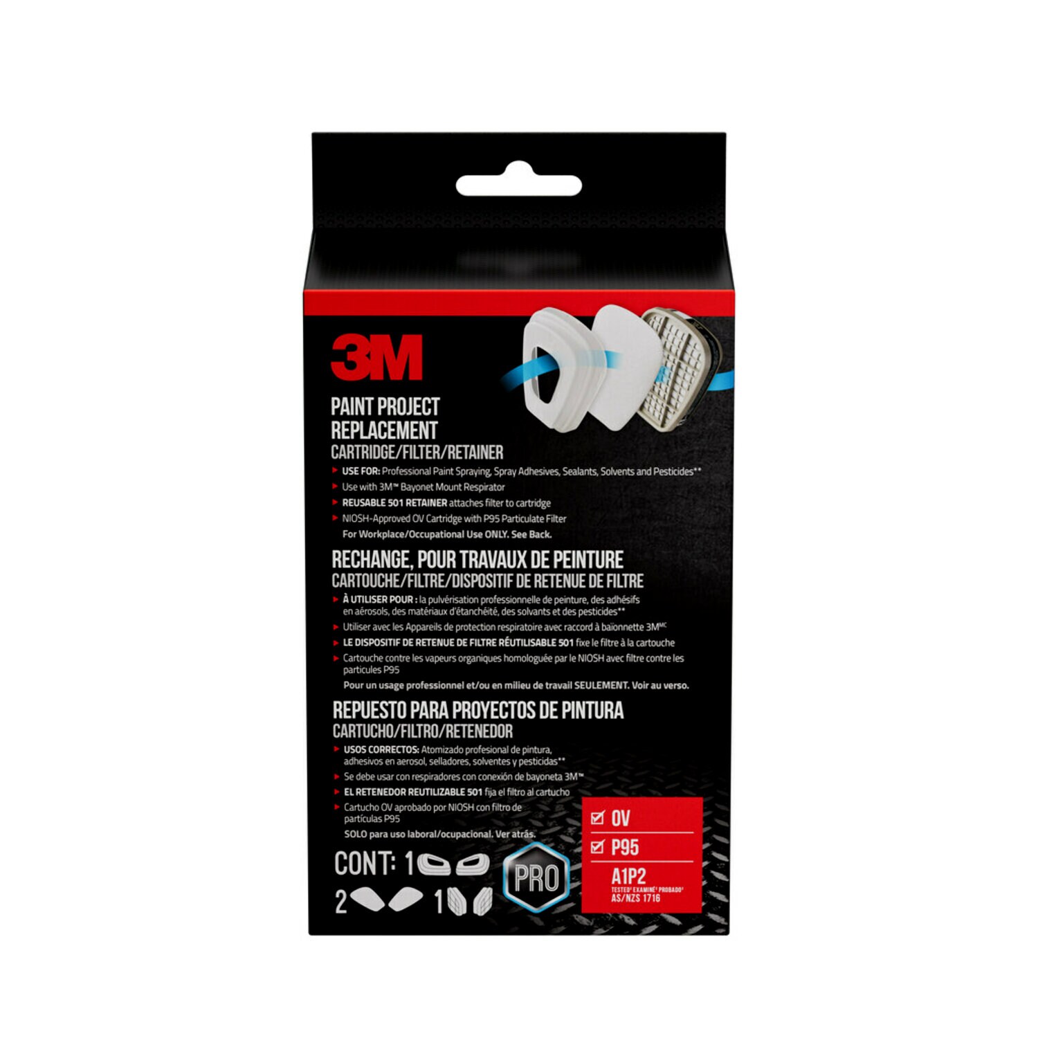 7100309523 - 3M Paint Project Replacement Cartridge Filter and Retainer Kit 6023P1-DC, OV/P95, 1pr 6001 Cdgs, 2pr 5P71 Ftrs, 1pr 501 Rtnrs