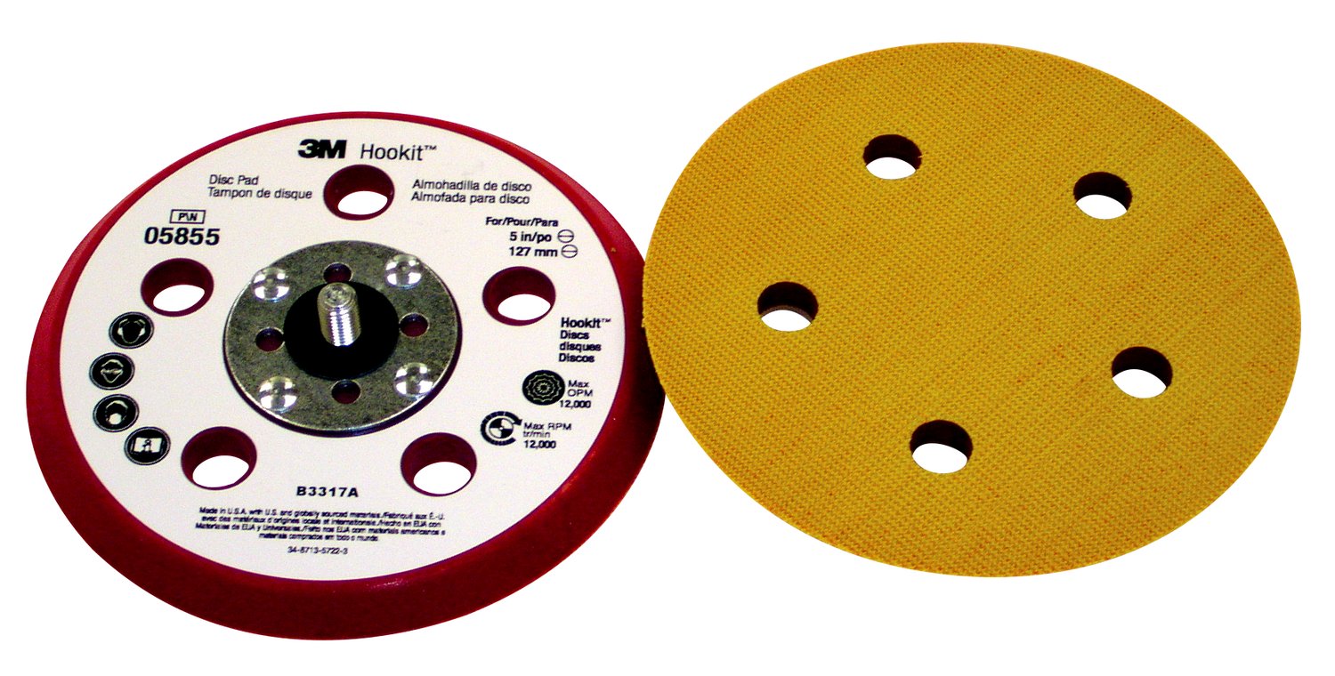 7100042434 - 3M Hookit D/F Low Profile Backup Pad 05855, 5 in x 3/8 in 5/16- 24 External, 10 ea/Case