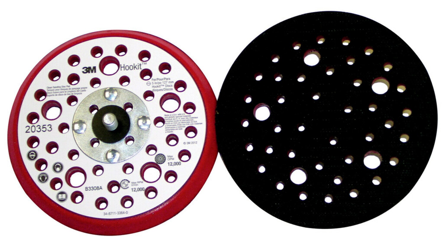 7100037832 - 3M Xtract Low Profile Back-up Pad, 20353, 5 in x 3/8 in x 5/16 in-24 External, 44 Holes, Red Foam, 10 ea/Case
