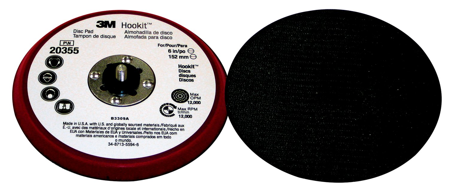 7100052357 - 3M Hookit Low Profile Disc Pad 20355, 6 in x 3/8 in x 5/16-24 External, 10 ea/Case