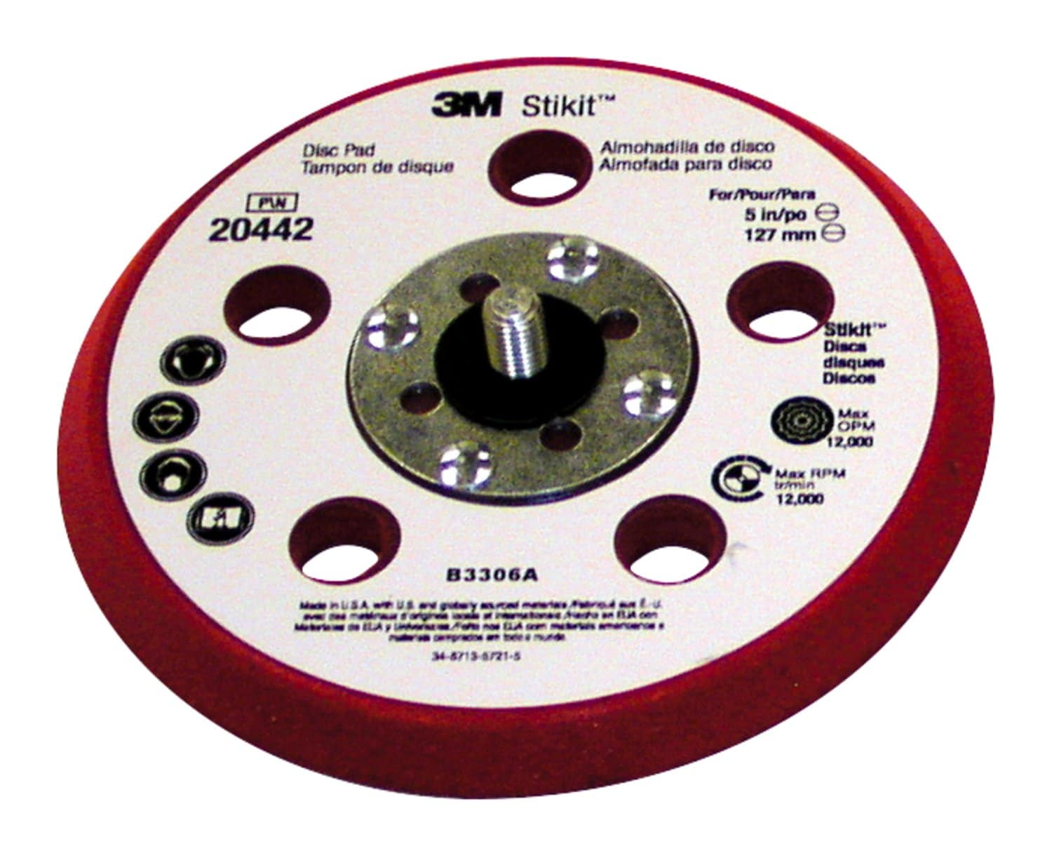 7100044784 - 3M Stikit D/F Low Profile Disc Pad 20442, 5 in x 3/8 in x 5/16-24 External, 10 ea/Case