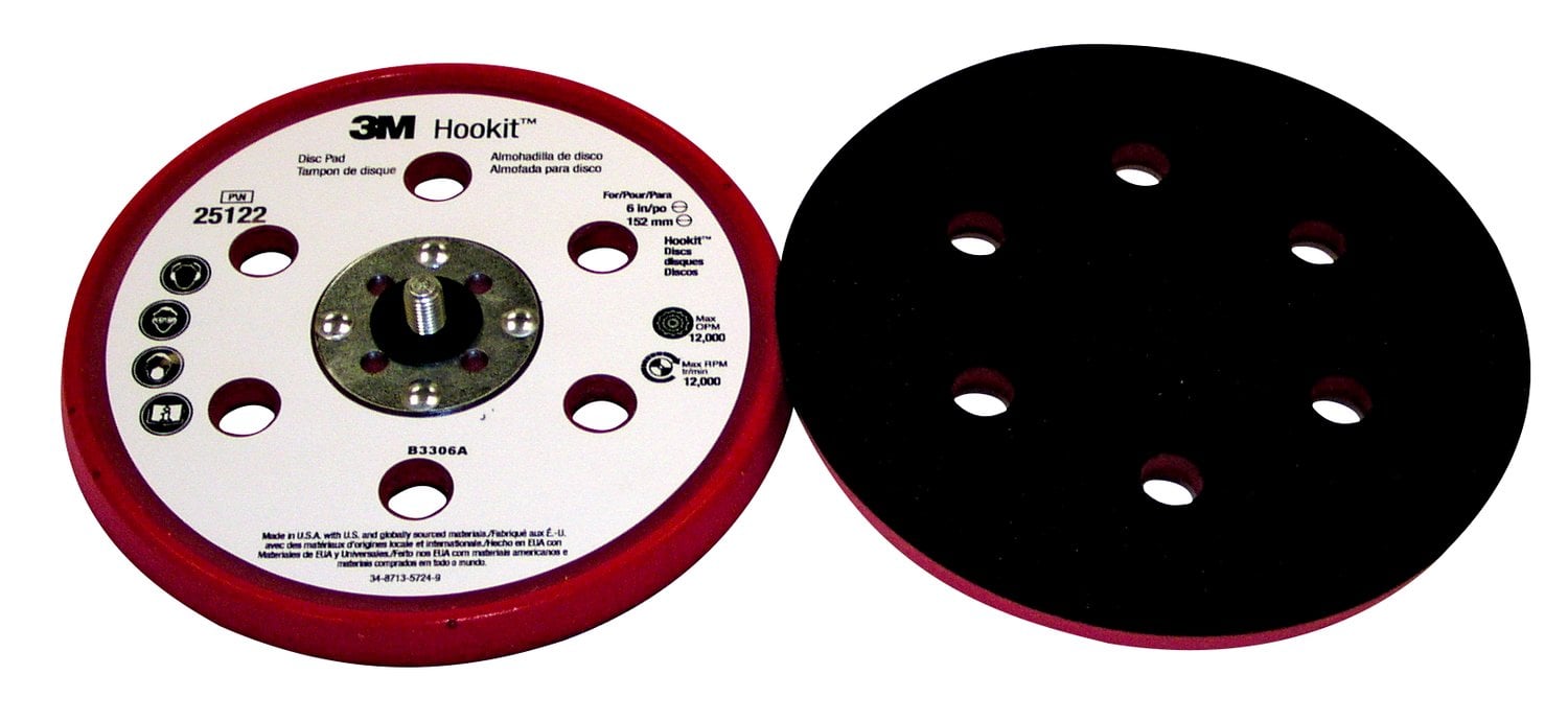 7100059305 - 3M Hookit D/F Low Profile Disc Pad 25122, 6 in x 3/8 in x 5/16-24 External, 10 ea/Case