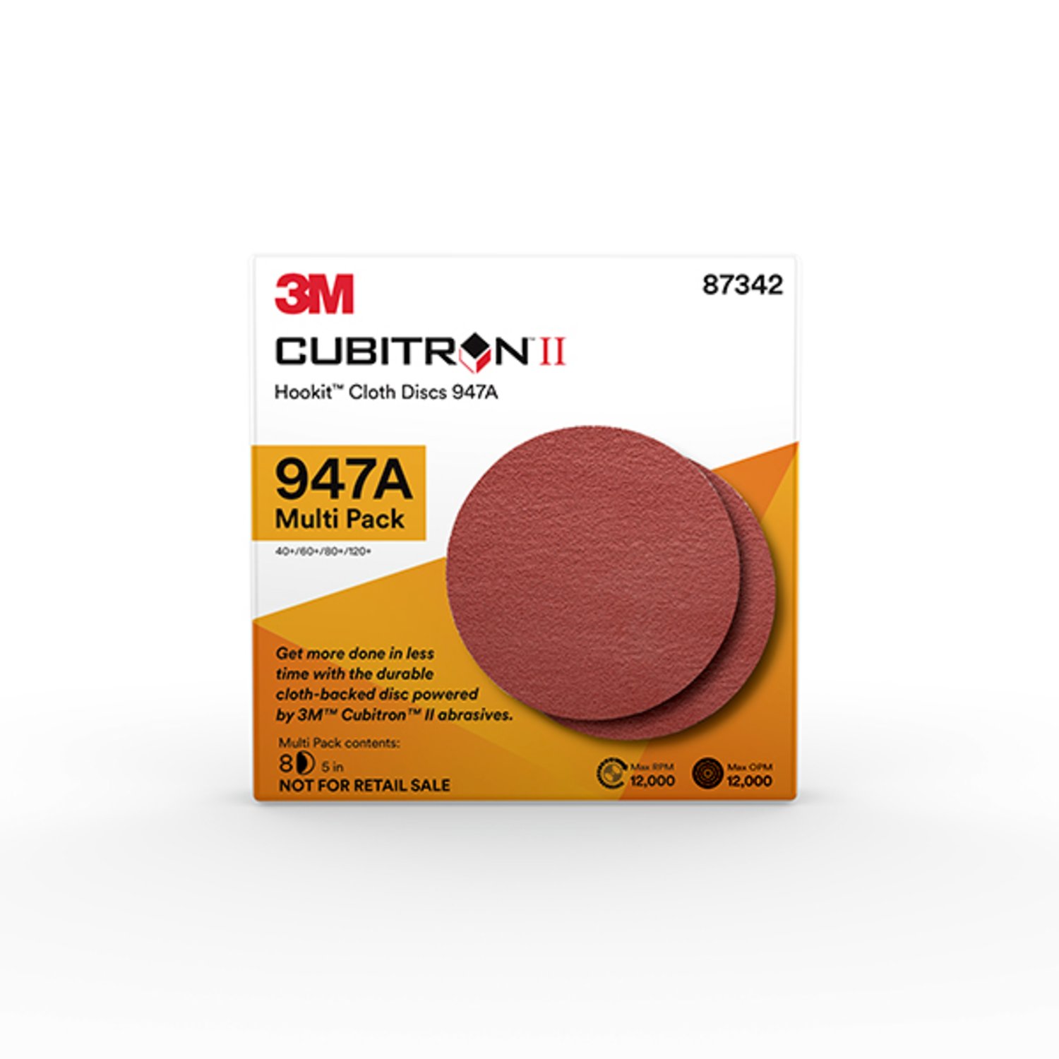 7010327613 - 3M Cubitron II Hookit Cloth Disc 947A, 87342, 5 x NH, 40+ to 120+, 20
Packs/Case, Multi-pack