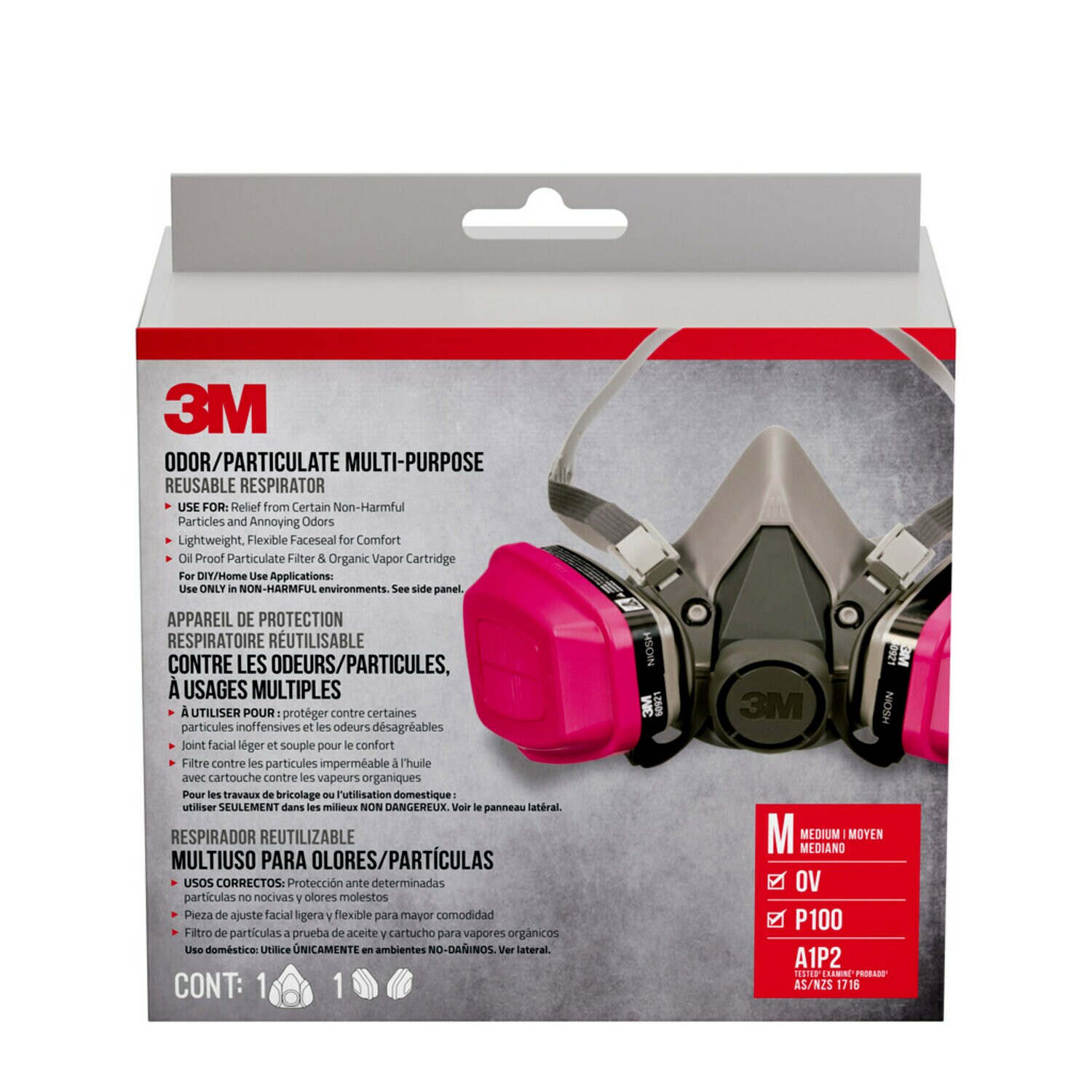 7100308957 - 3M Odor/Particulate Multipurpose Reusable Respirator 65021H1-DC, OV/P100, Mdm, 1-Fcpc and 1-pr of 60921 Crtrdg/Fltr