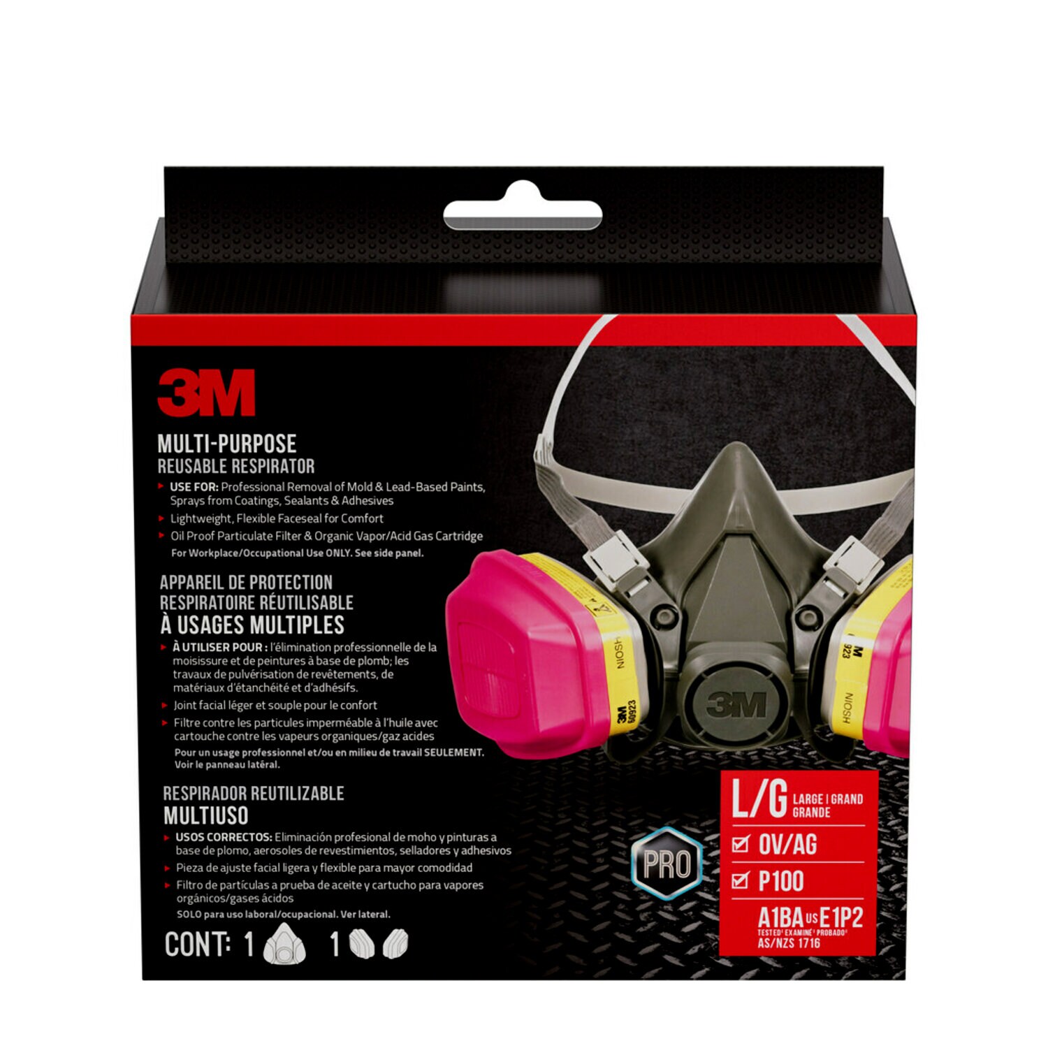 7100310906 - 3M Multi-Purpose Reusable Respirator 63023H1-DC, OV/AG/P100, Large, 1-Facepiece and 1-Pair of 60923 Cartridges/Filters
