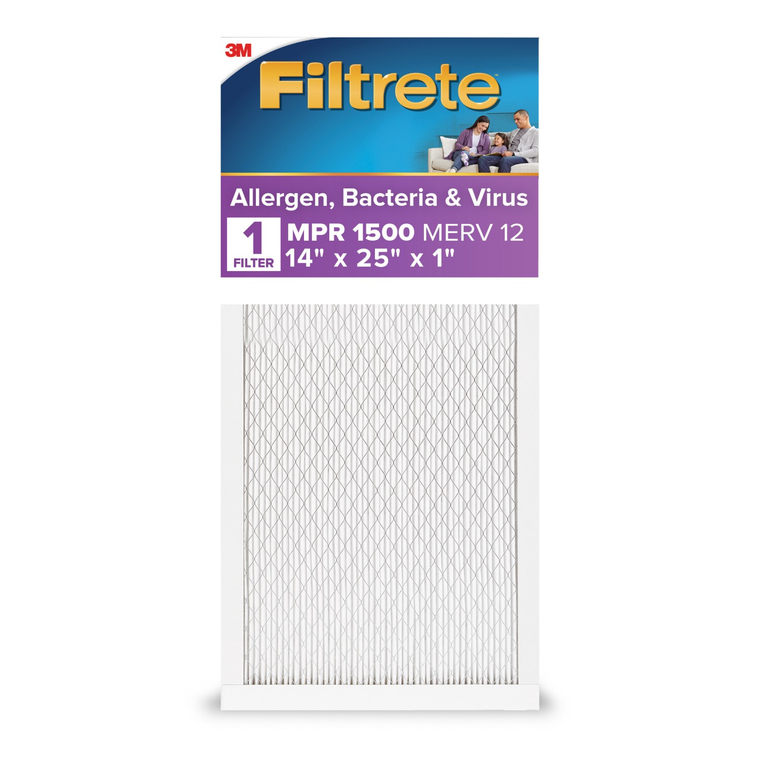 7100222937 - Filtrete Allergens, Bacteria & Viruses Air Filter 1500 MPR 2004-4, 14 in x 25 in x 1 in (35.5 cm x 63.5 cm x 2.5 cm)