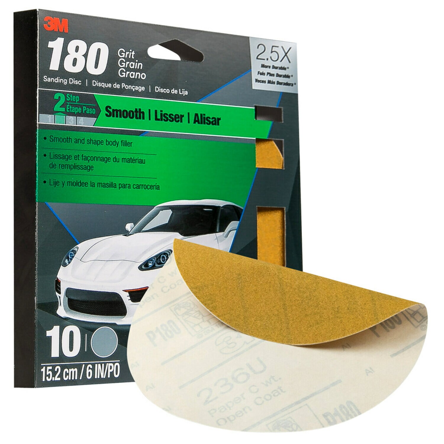 7010328455 - 3M Sanding Discs with Stikit Attachment 10 Pack, 31448, 6 in, 180 grit, 10 packs per case