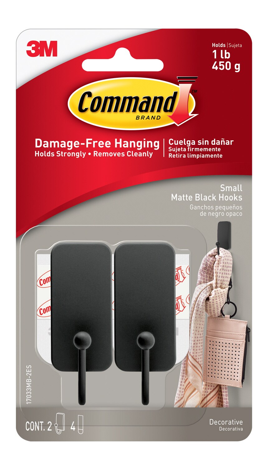 7100340914 - Command Small Matte Black Hooks 17033MB-2ES, 2 hooks, 4 strips
