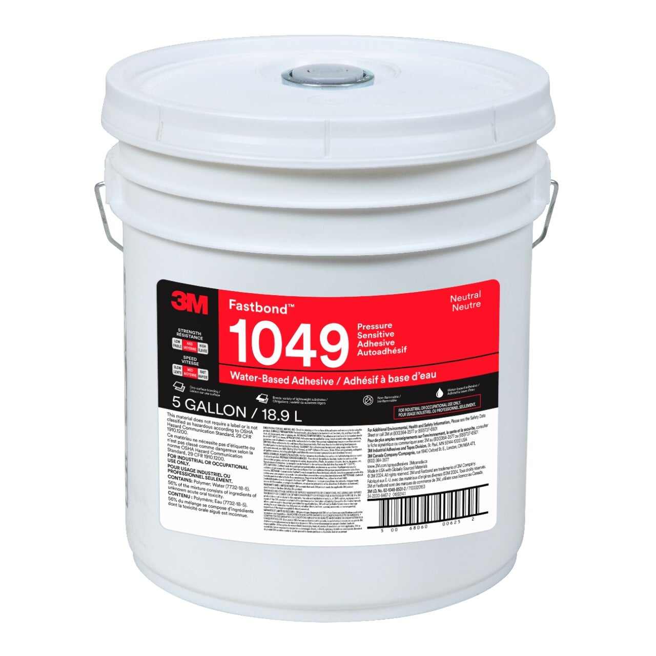 7100320153 - 3M Fastbond Pressure Sensitive Adhesive 1049, Neutral, 5 Gallon (Pail), Drum