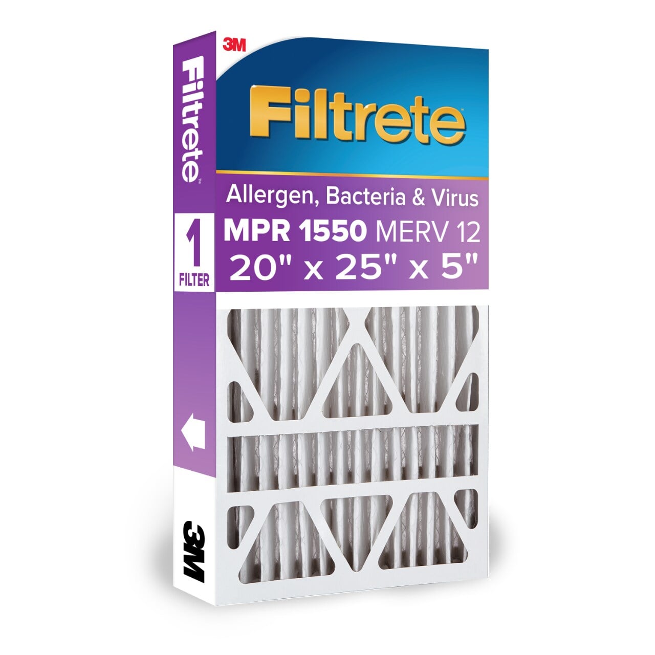 7100358354 - Filtrete High Performance Air Filter 1550 MPR NDP03-5IN-2, 20 in x 25 in x 5 in (50.8 cm x 63.5 cm x 12.7 cm)