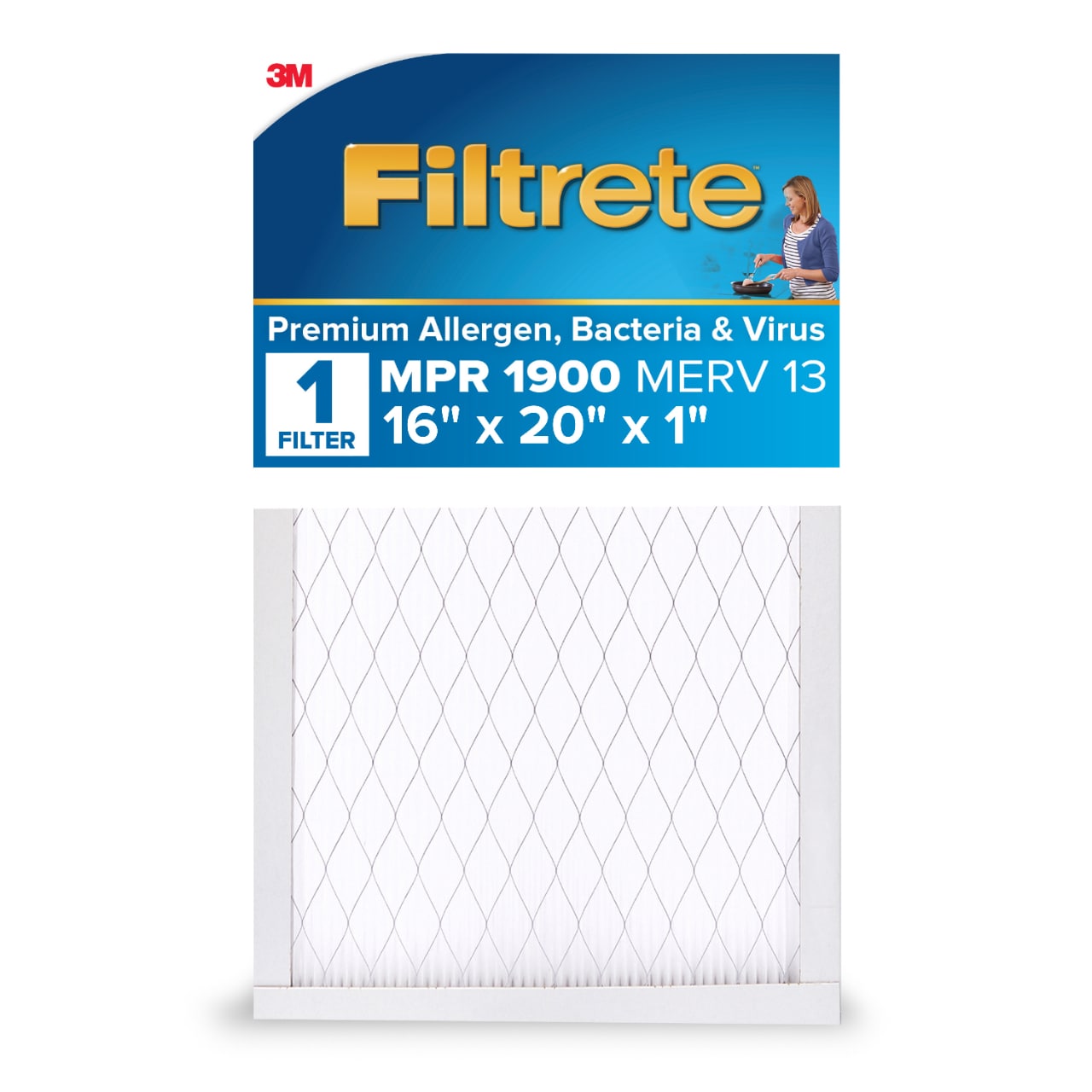 7100222951 - Filtrete Allergens, Viruses & Air Pollutants Air Filter 1900 MPR UA00-4, 16 in x 20 in x 1 in (40.6 cm x 50.8 cm x 2.5 cm)