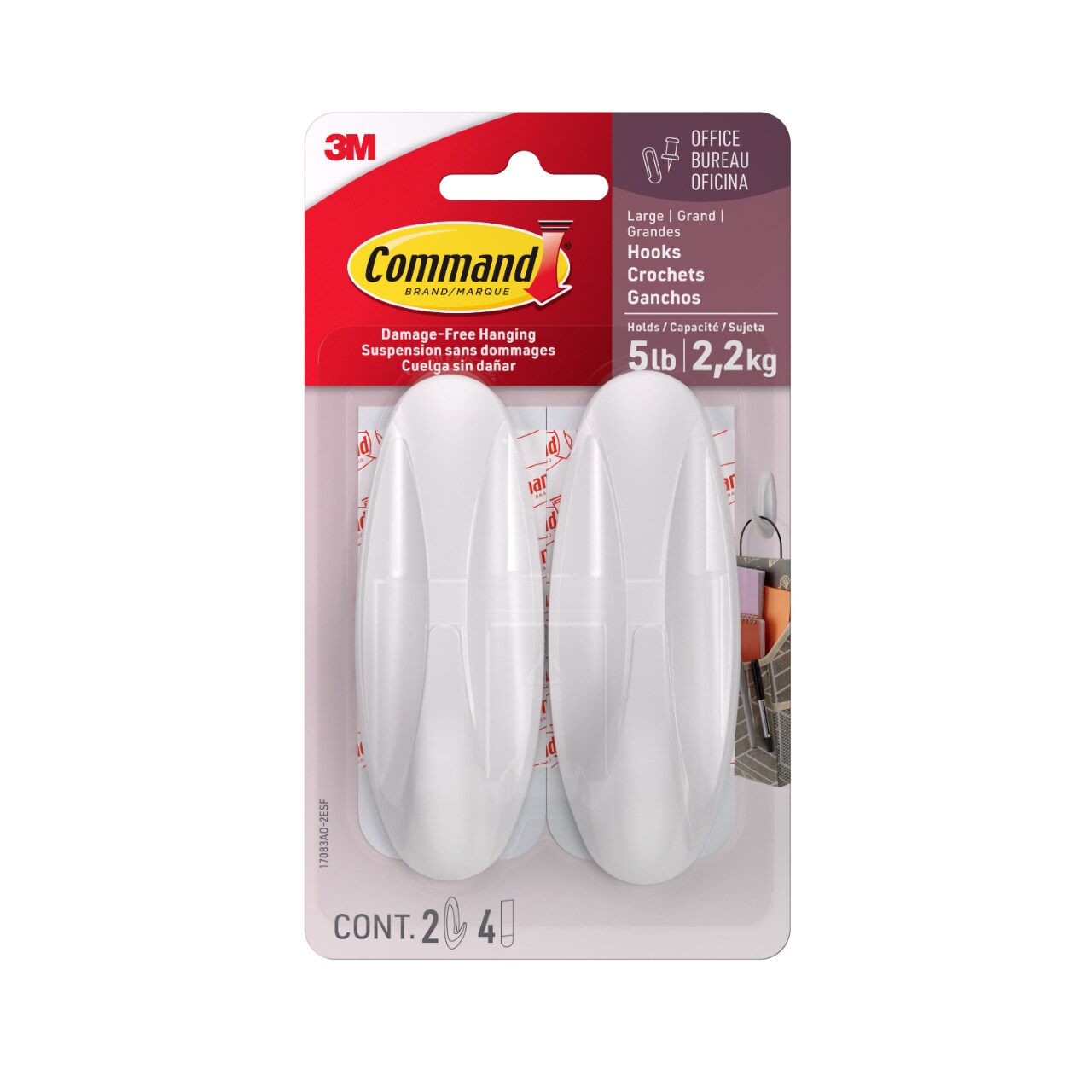 7100368458 - Command Large Designer Hooks,17083AO-2ESF, 2 Hooks, 4 Strips