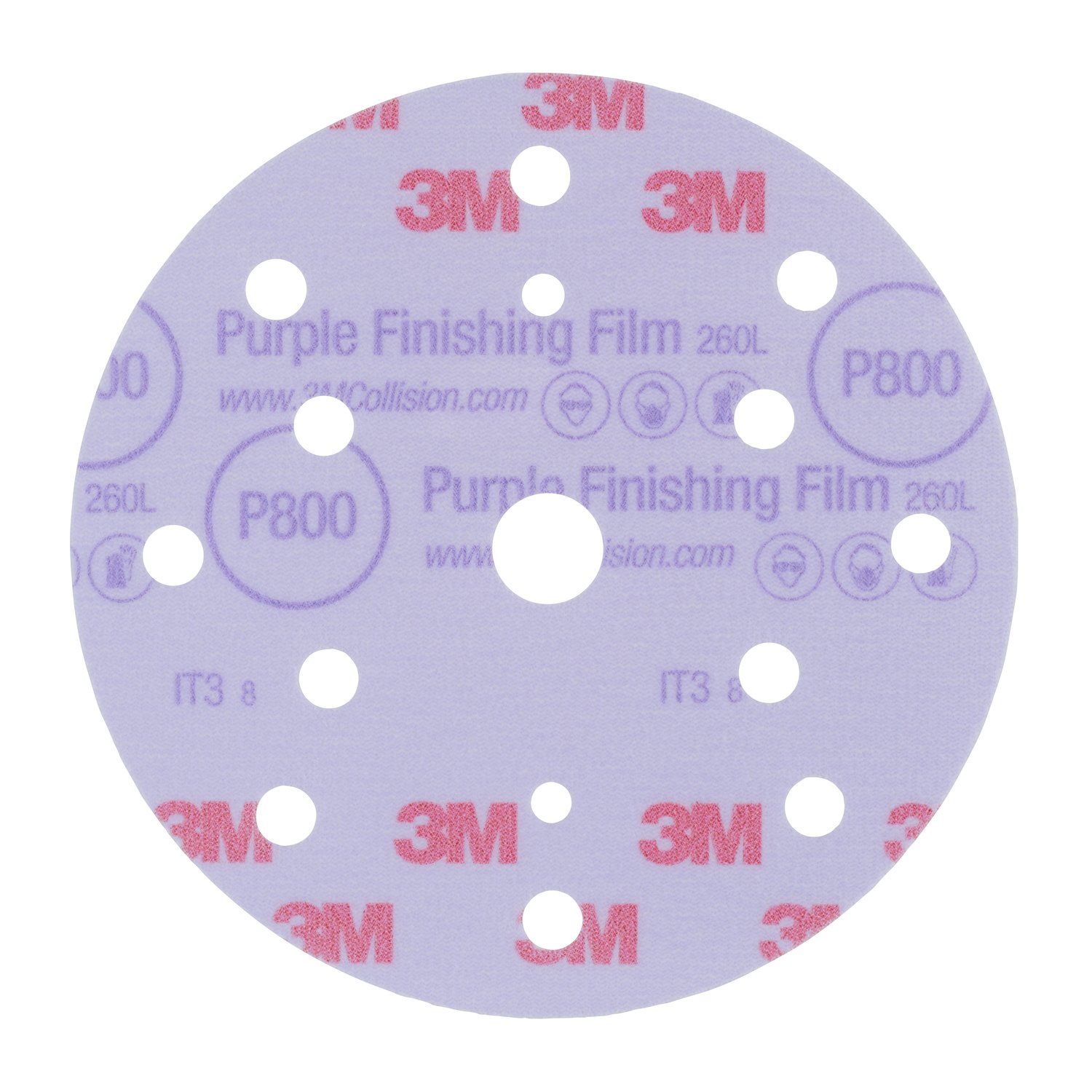 7100123753 - 3M Purple Finishing Film Hookit 260L Disc Dust-Free, 51155, 6 in, P800, 50 discs per carton, 4 cartons per case