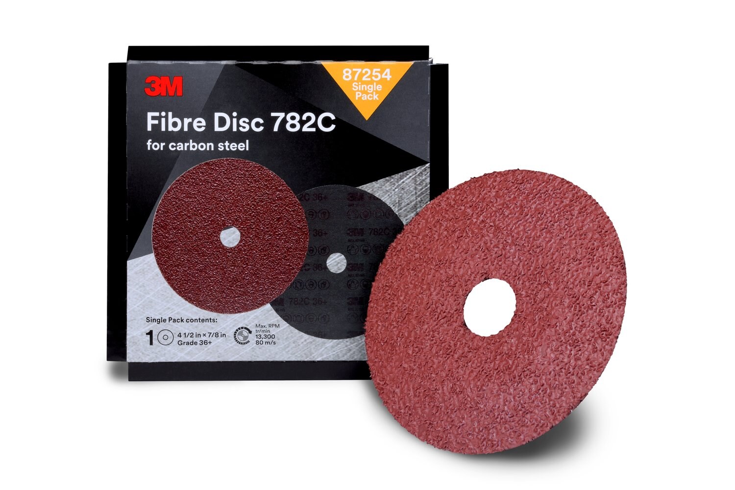 7100109858 - 3M Fibre Disc 782C, 87254, 4-1/2 in x 7/8 in, 36+, Single Pack, 10 ea/Case