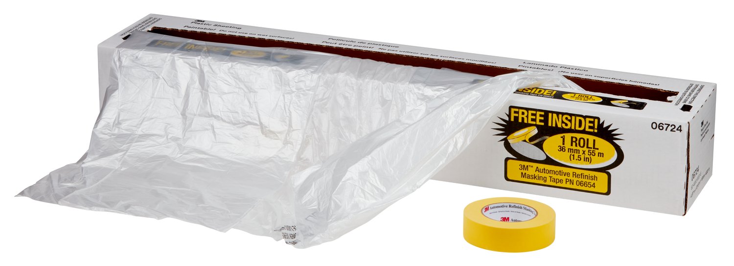 7100139894 - 3M Plastic Sheeting with 388N Yellow Masking Tape (36 mm), 06724, 16 ft x 400 ft, 1 per case