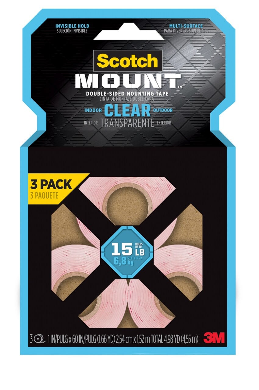 7100329015 - Scotch-Mount Clear Double-Sided Mounting Tape 410H-3PK-DC, 1 in x 60 in (2.54 cm x 1.52 m), 3 Pack