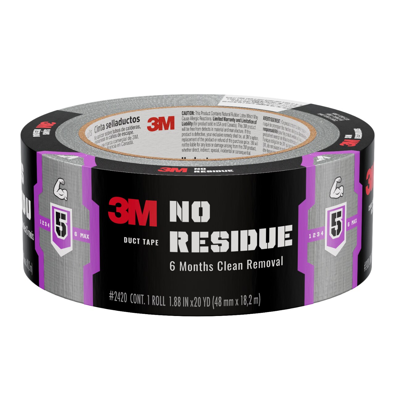 7100334374 - 3M No Residue Duct Tape 2420, 1.88 in x 20 yd (48 mm x 18.2 m), 12 roll/case