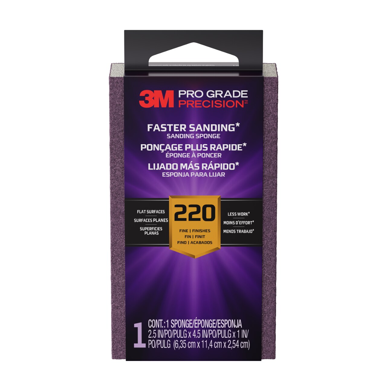 7100330935 - 3M Pro Grade Precision Faster Sanding Sanding Block Sponge FSB220-PGP-1T, 2.5in x 4.5in x 1in, 220 grit, 12/case