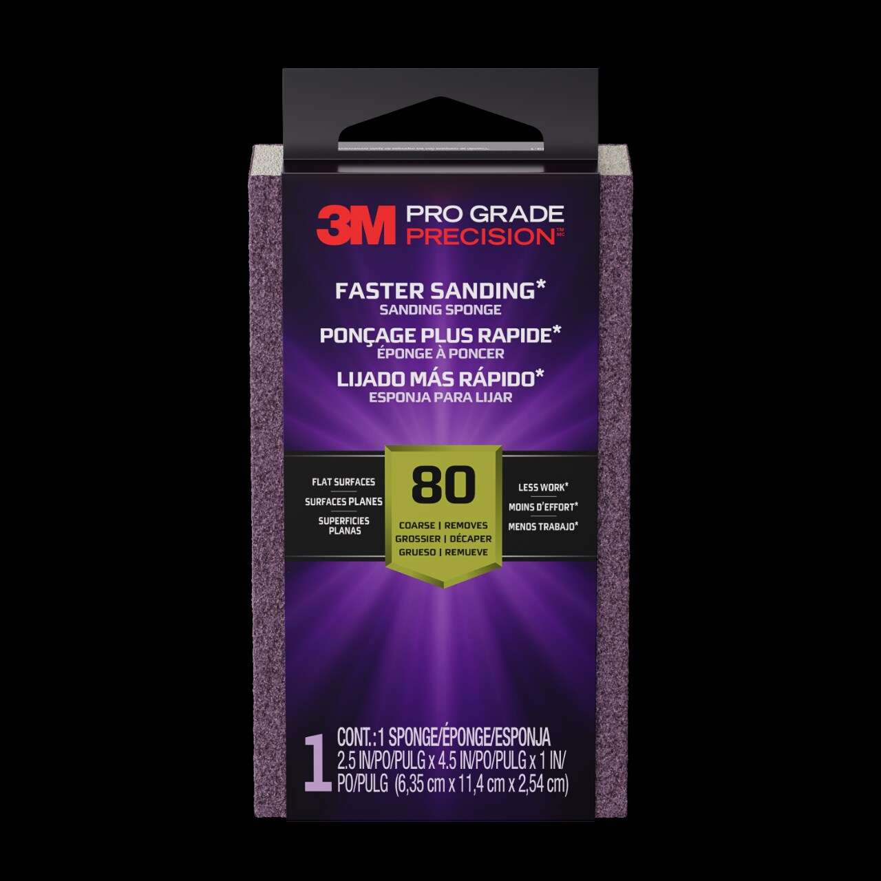 7100330626 - 3M Pro Grade Precision Faster Sanding Sanding Block Sponge FSB80-PGP-1T, 2.5 in x 4.5 in x 1 in, 80 grit, Coarse, 12/case