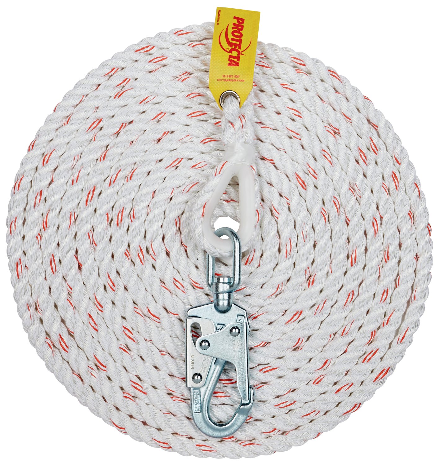 7012817331 - 3M Protecta Rope Lifeline with Swivel Snap Hook 1299996, 5/8 in Polyester and Polypropylene Blend, White, 25 ft