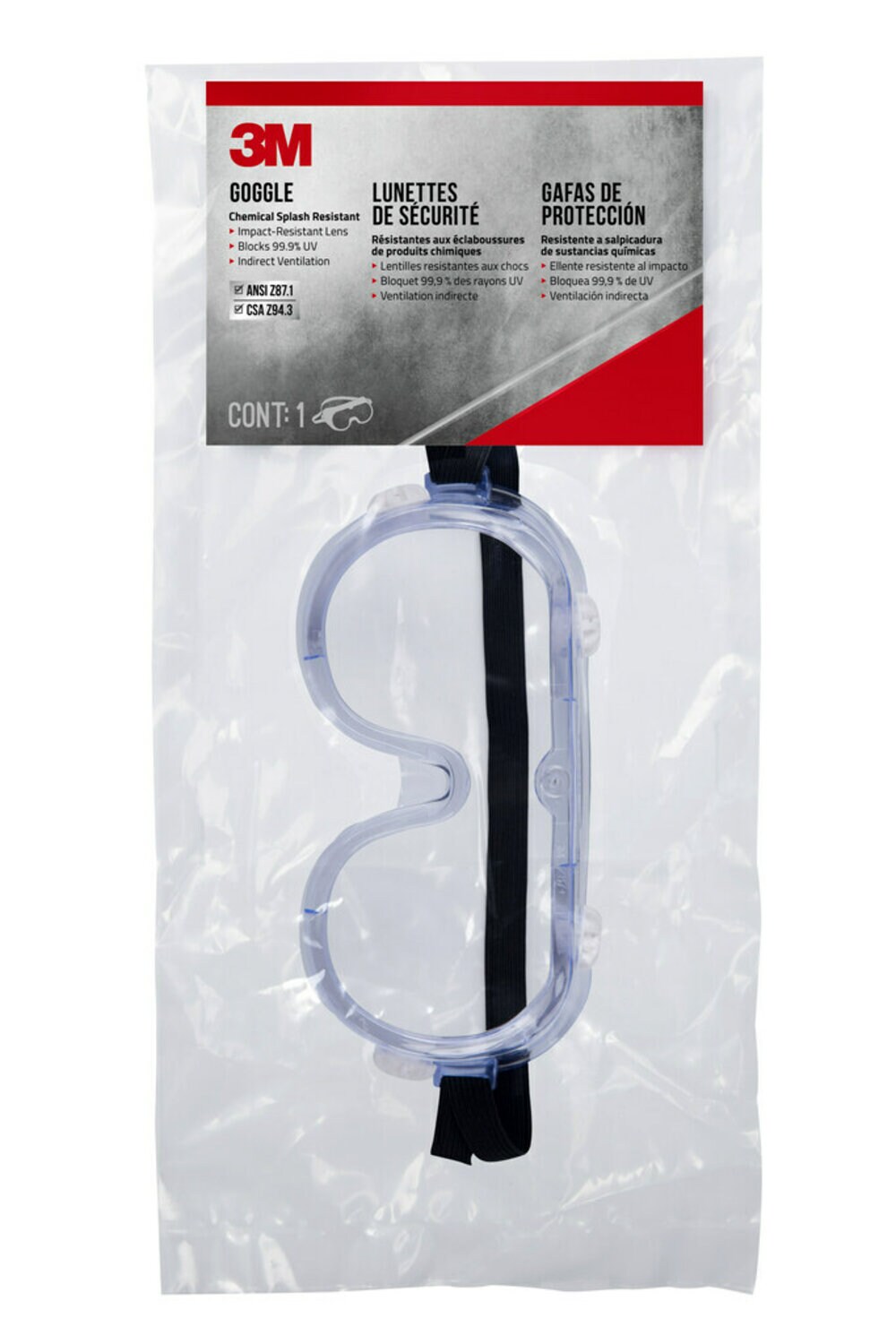 7100153680 - 3M Chemical Splash/Impact Goggle, 93506H1-DC, 10/cs