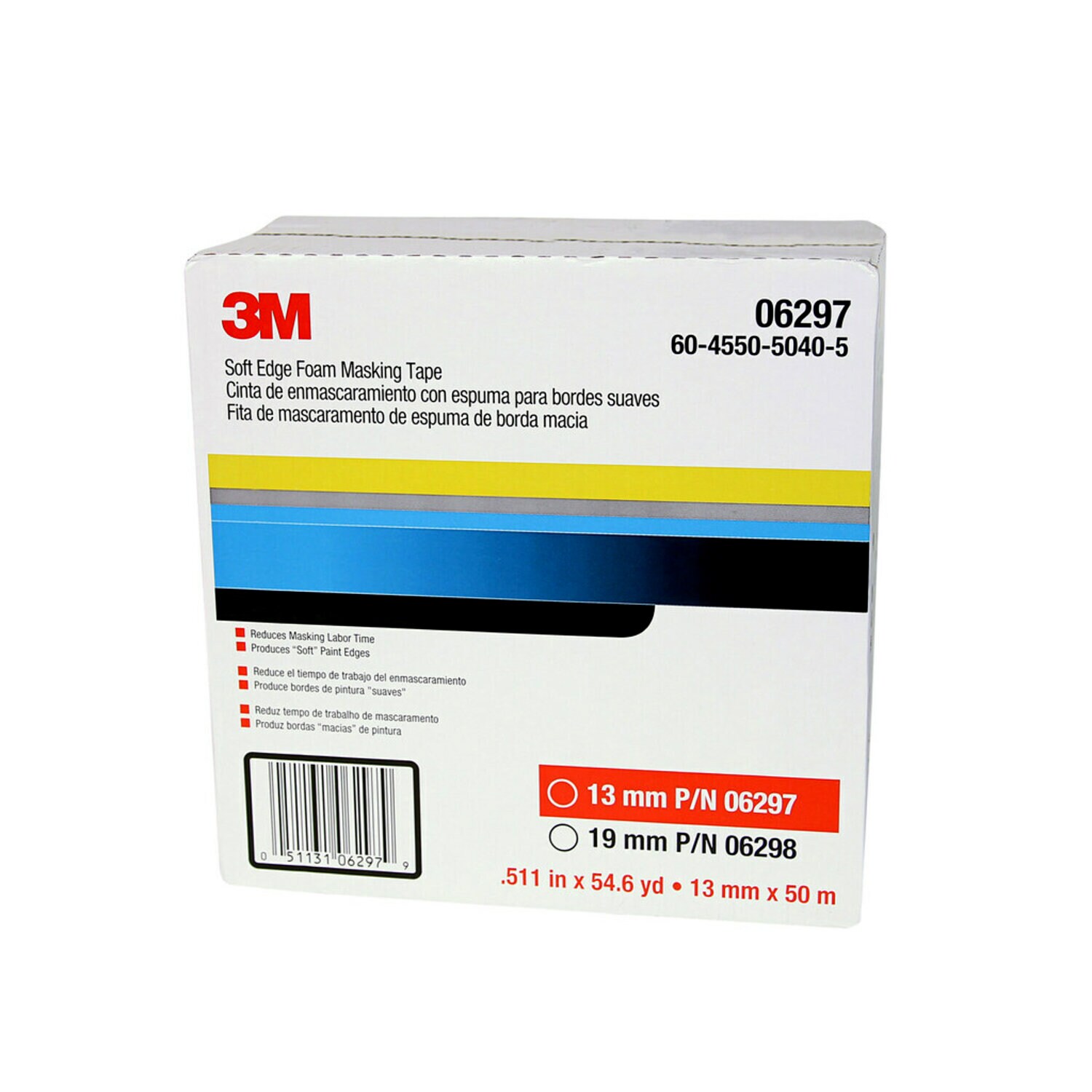 7000000514 - 3M Soft Edge Foam Masking Tape, 06297, 13 mm x 50 m, 1 per case
