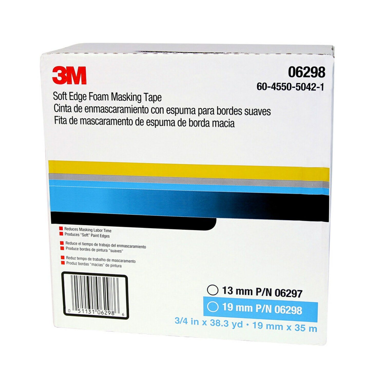 7000000515 - 3M Soft Edge Foam Masking Tape, 06298, 19 mm x 35 m, 1 per case