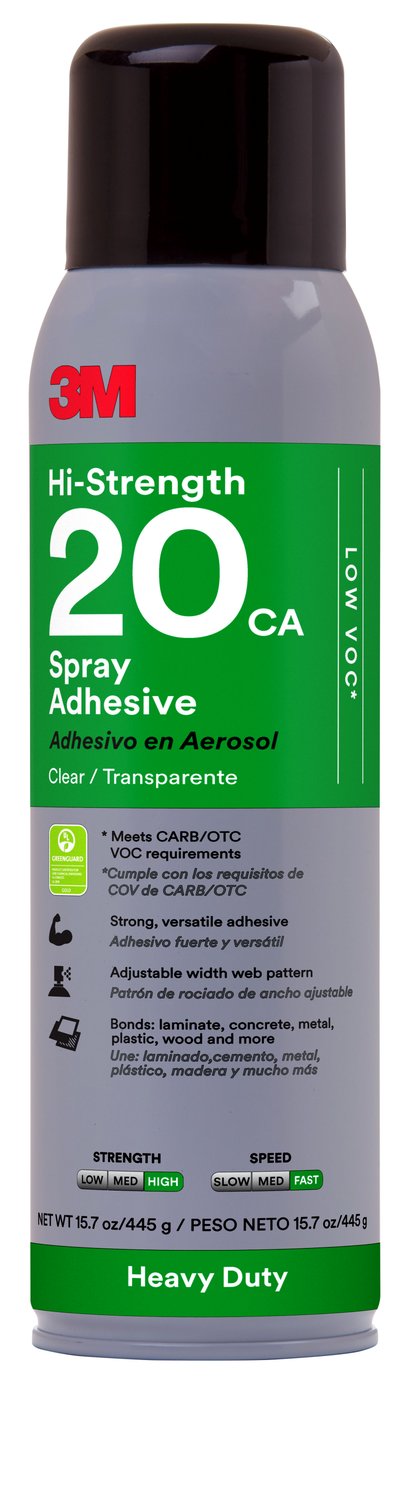 7100166355 - 3M Heavy Duty Spray Adhesive 20CA, Clear, 16 fl oz Can (Net Wt 15.7
oz), 12/Case