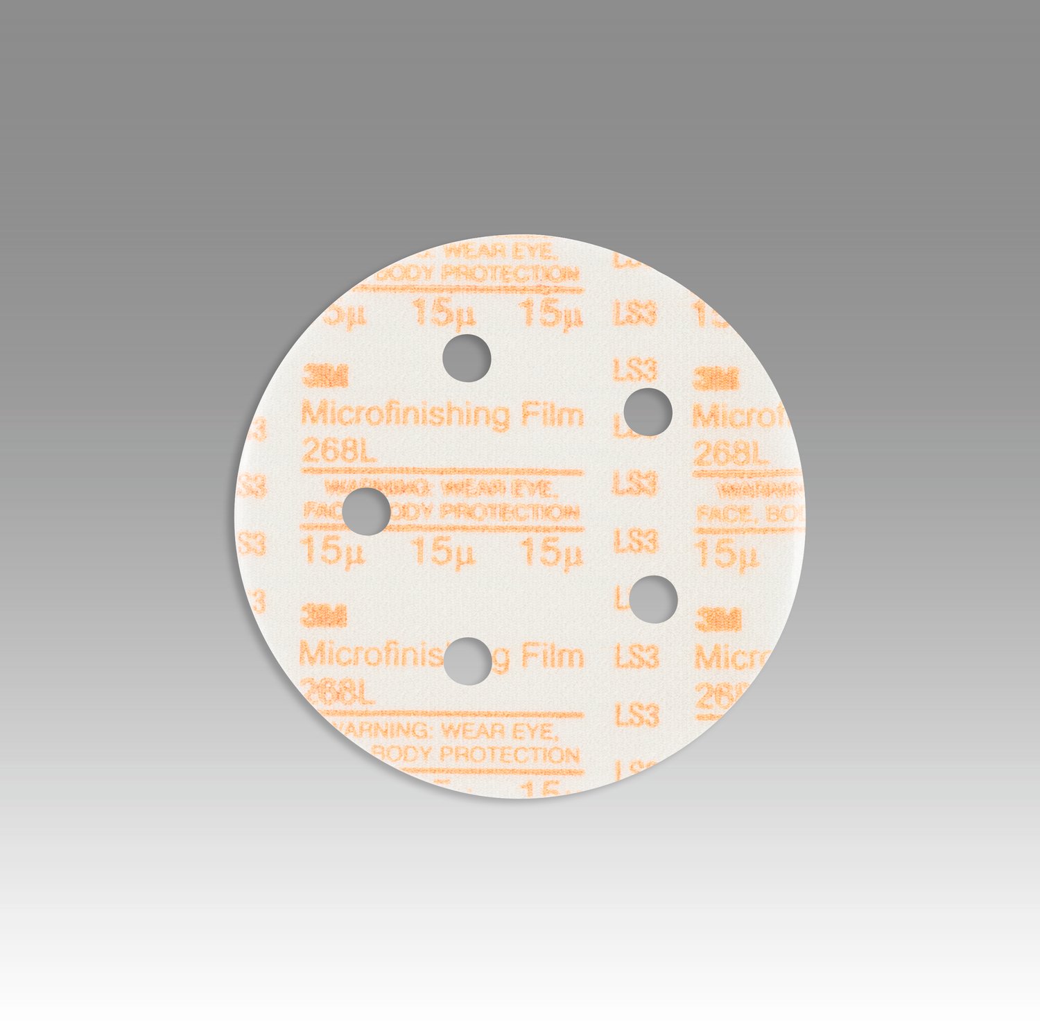 7010307657 - 3M Hookit Microfinishing Film Disc 268L, 15 Mic 3MIL, Type D, 5 in x NH, D/F 5HL, Die 500FH, 25/Bag, 500 ea/Case