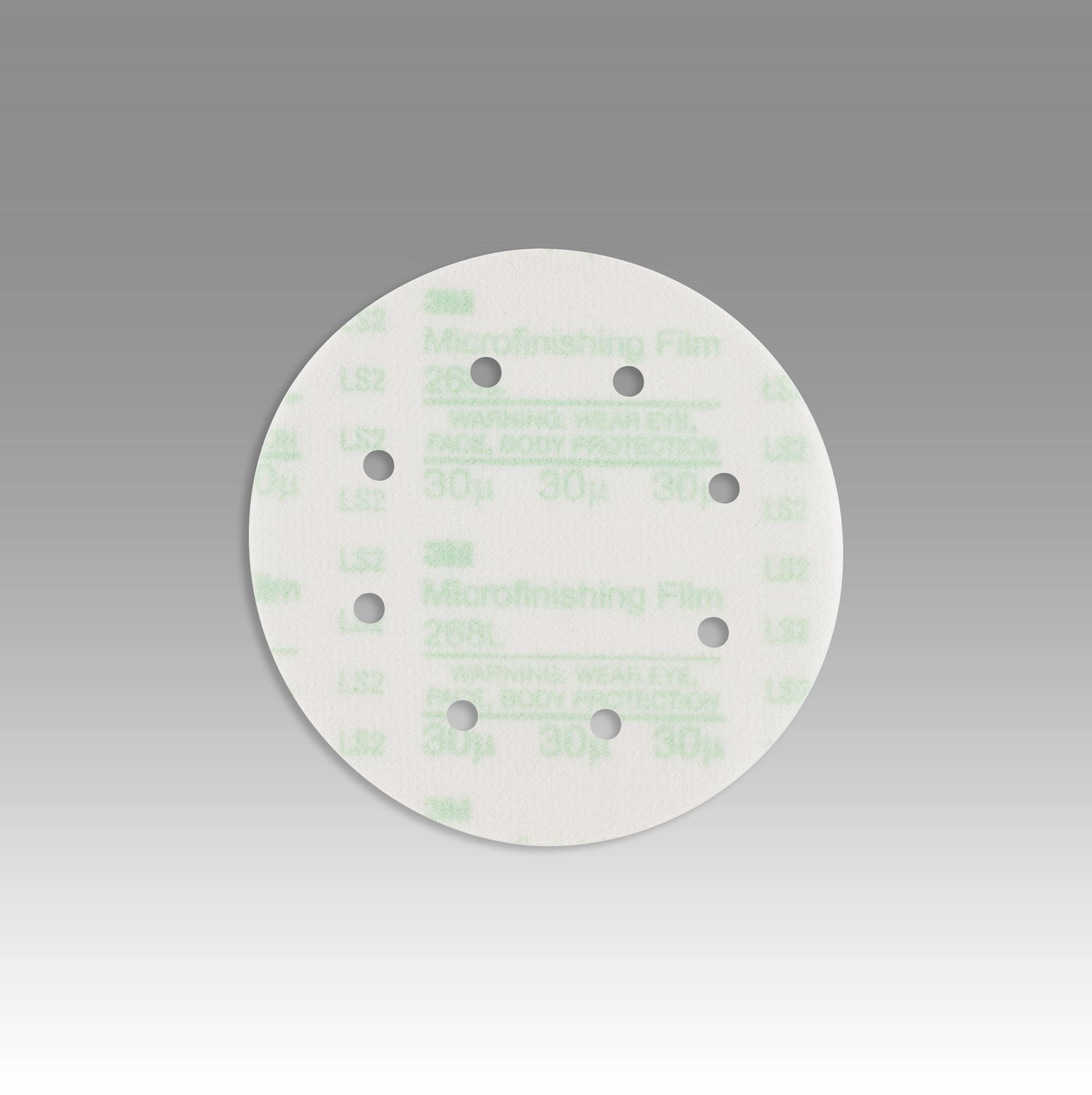 7010292180 - 3M Hookit Microfinishing Film Disc 268L, 30 Mic 3MIL, Type D, 6 in x NH, D/F 8HL, Die 600HY, 25/Bag, 500 ea/Case