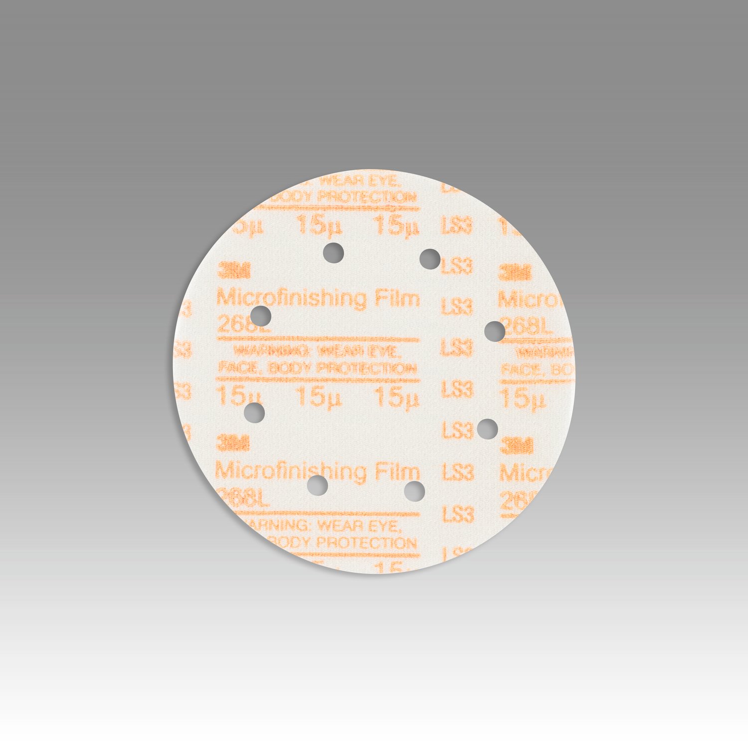 7010325357 - 3M Hookit Microfinishing Film Disc 268L, 15 Mic 3MIL, Type D, 6 in x NH, D/F 8HL, Die 600HY, 25/Bag, 500 ea/Case