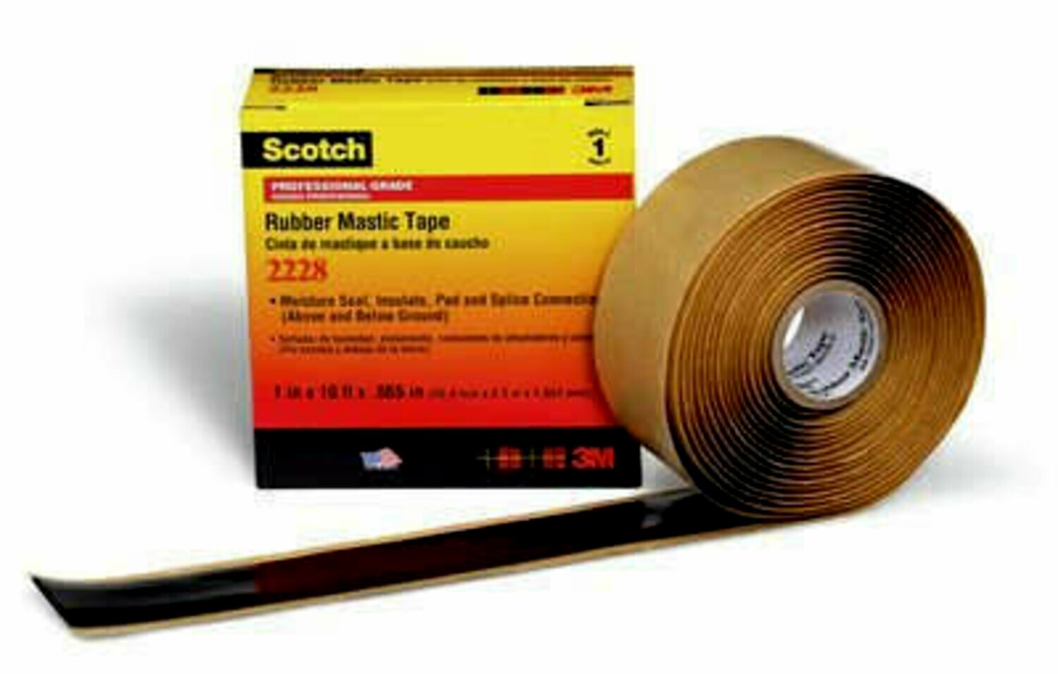 7100005959 - Scotch Rubber Mastic Tape 2228, 2 in x 3 ft, Black, 1 roll/carton, 48 rolls/Case