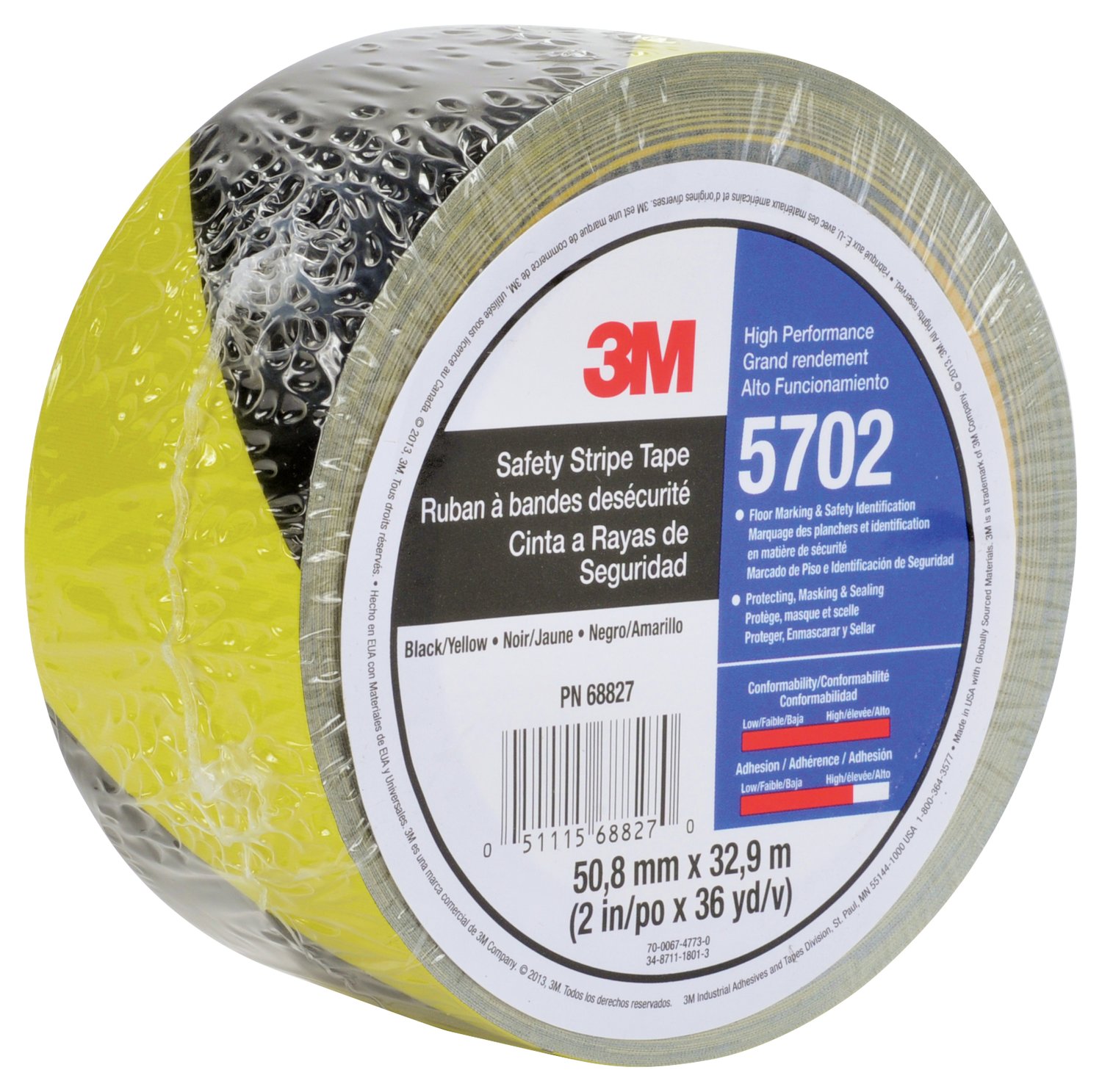 7010335133 - 3M Safety Stripe Vinyl Tape 5702, Black/Yellow, 2 in x 36 yd, 5.4 mil, 24 Roll/Case, Individually Wrapped Conveniently Packaged