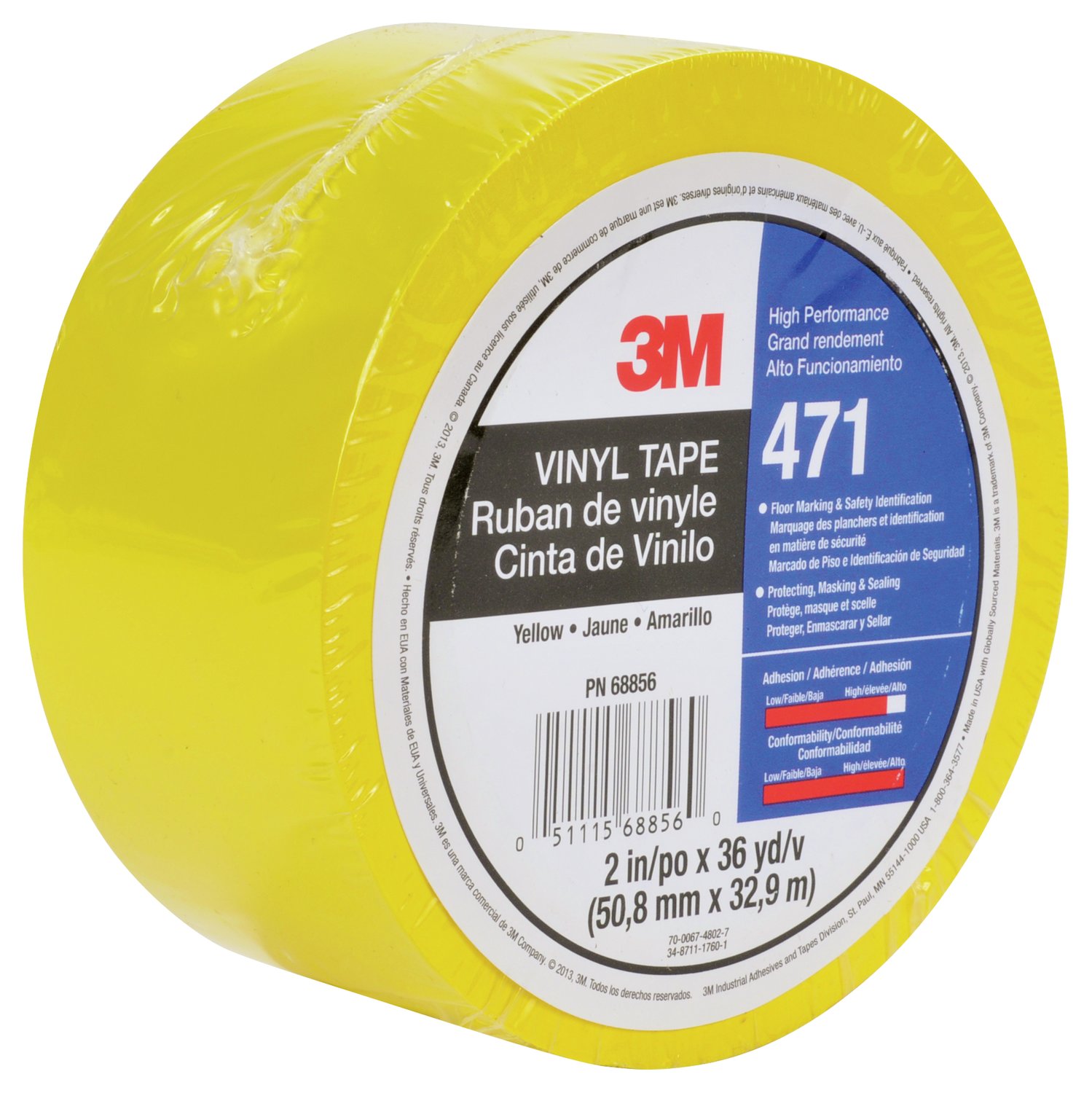 3M 165 Color Code Tape, 3/4'' x 60', Yellow, 10 Pack