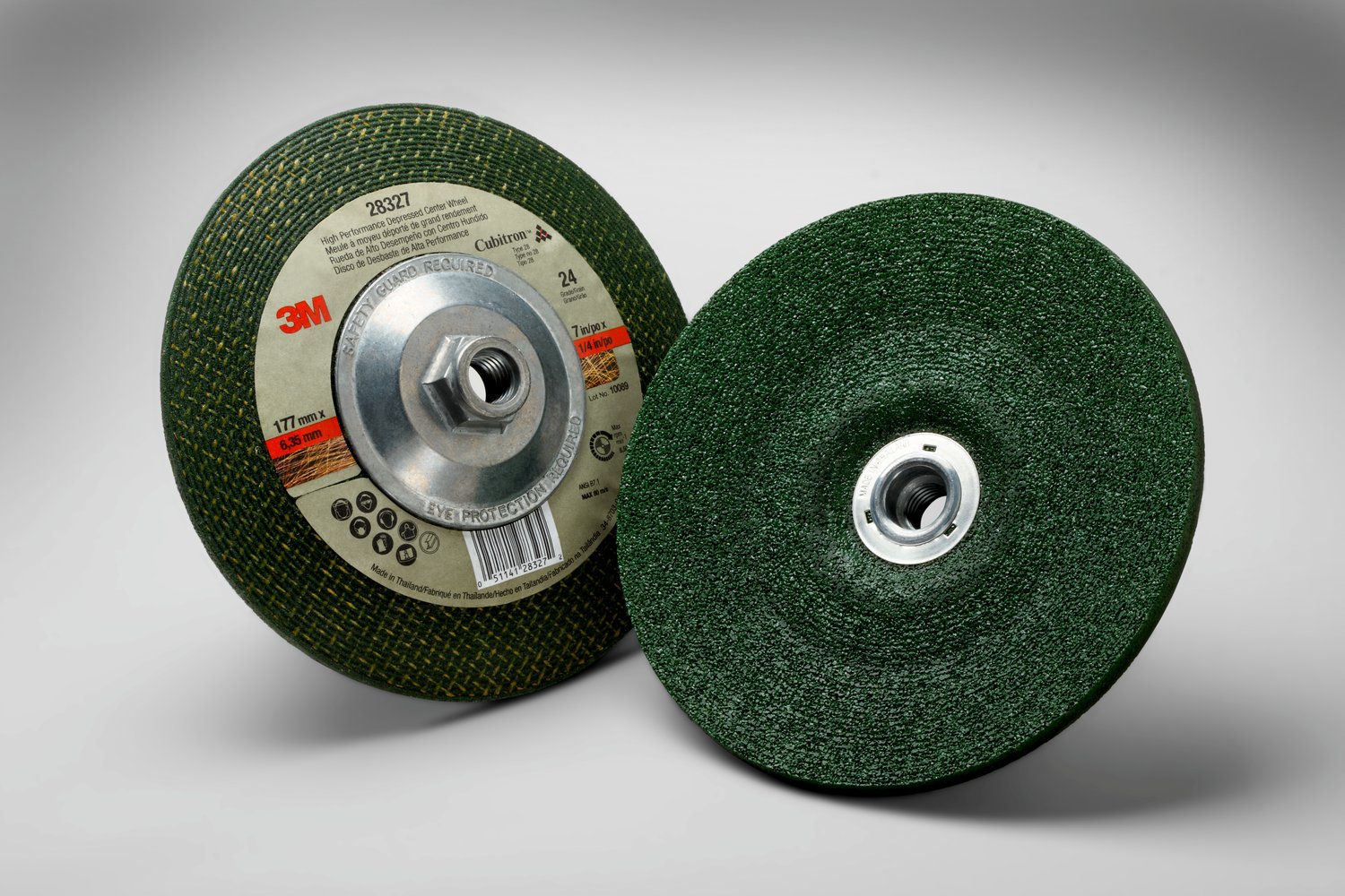7010325732 - 3M Green Corps Depressed Center Grinding Wheel, T27, 24, 9 in x 1/4 in
x 5/8 in-11 Internal, 10/Carton, 20 ea/Case
