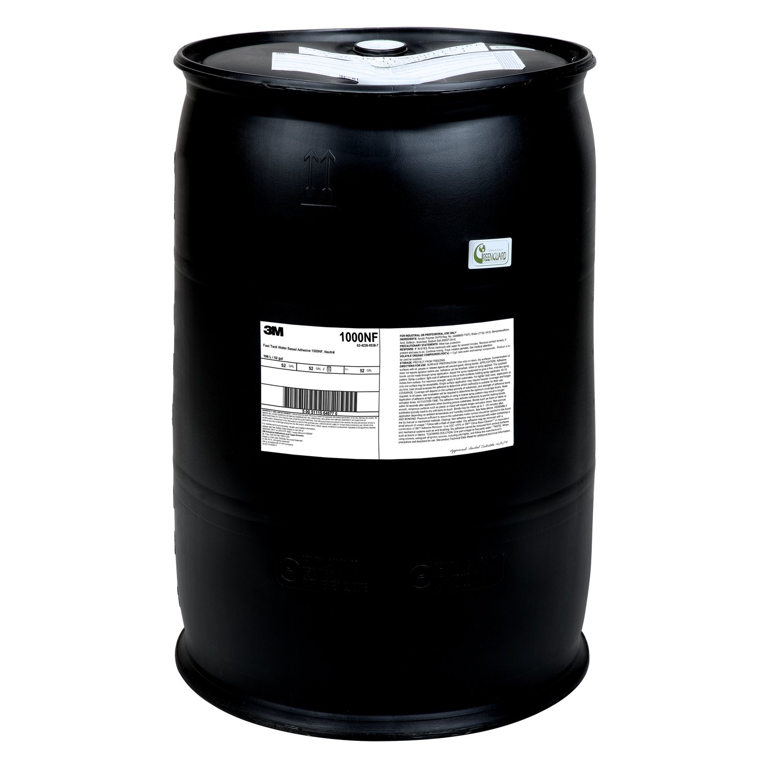7100166498 - 3M Fast Tack Water Based Adhesive 1000NF, Neutral, 55 Gallon Poly Closed Head (52 Gallon Net), Drum