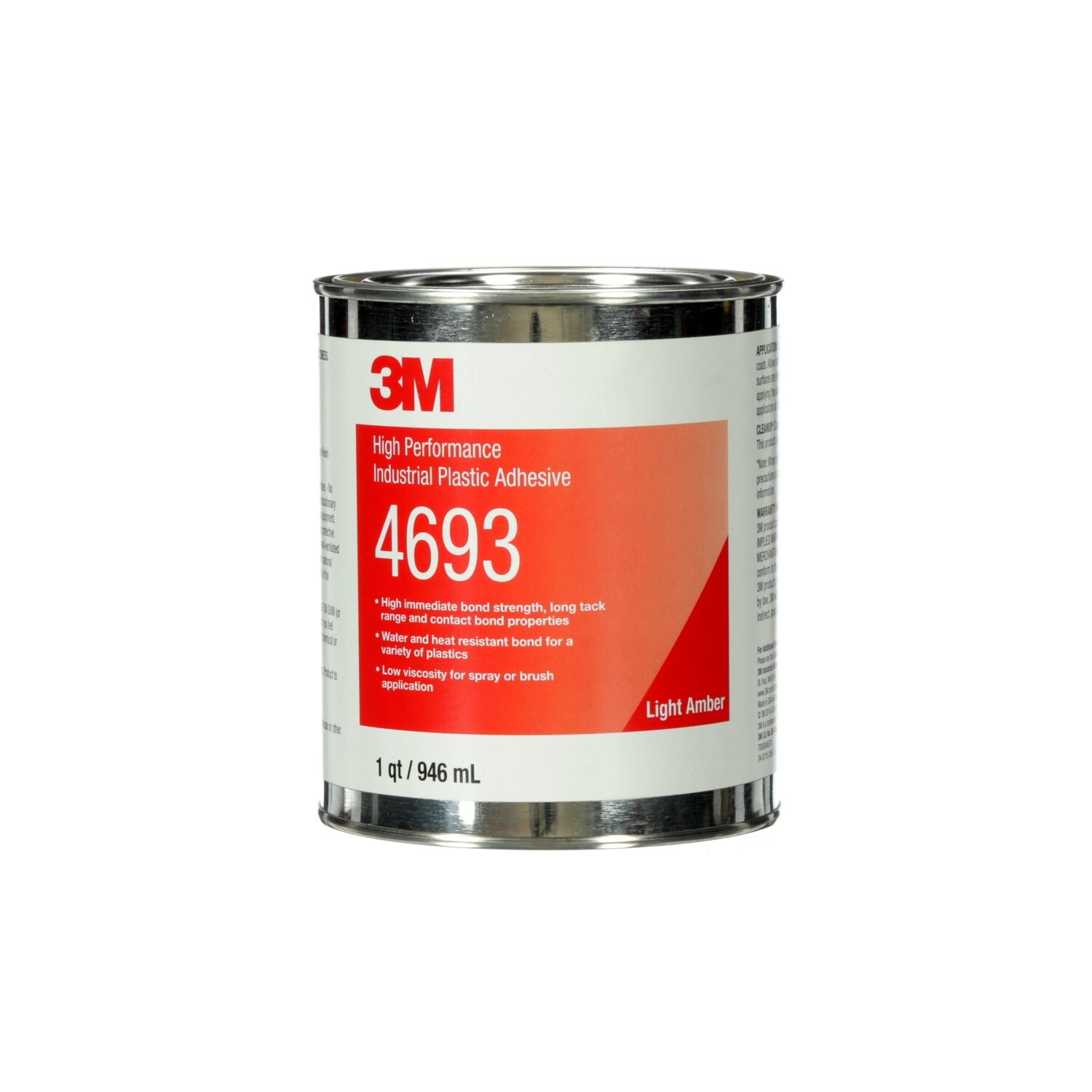 7000121405 - 3M High Performance Industrial Plastic Adhesive 4693, Light Amber, 1 Quart, 1 Each/Case, Sample