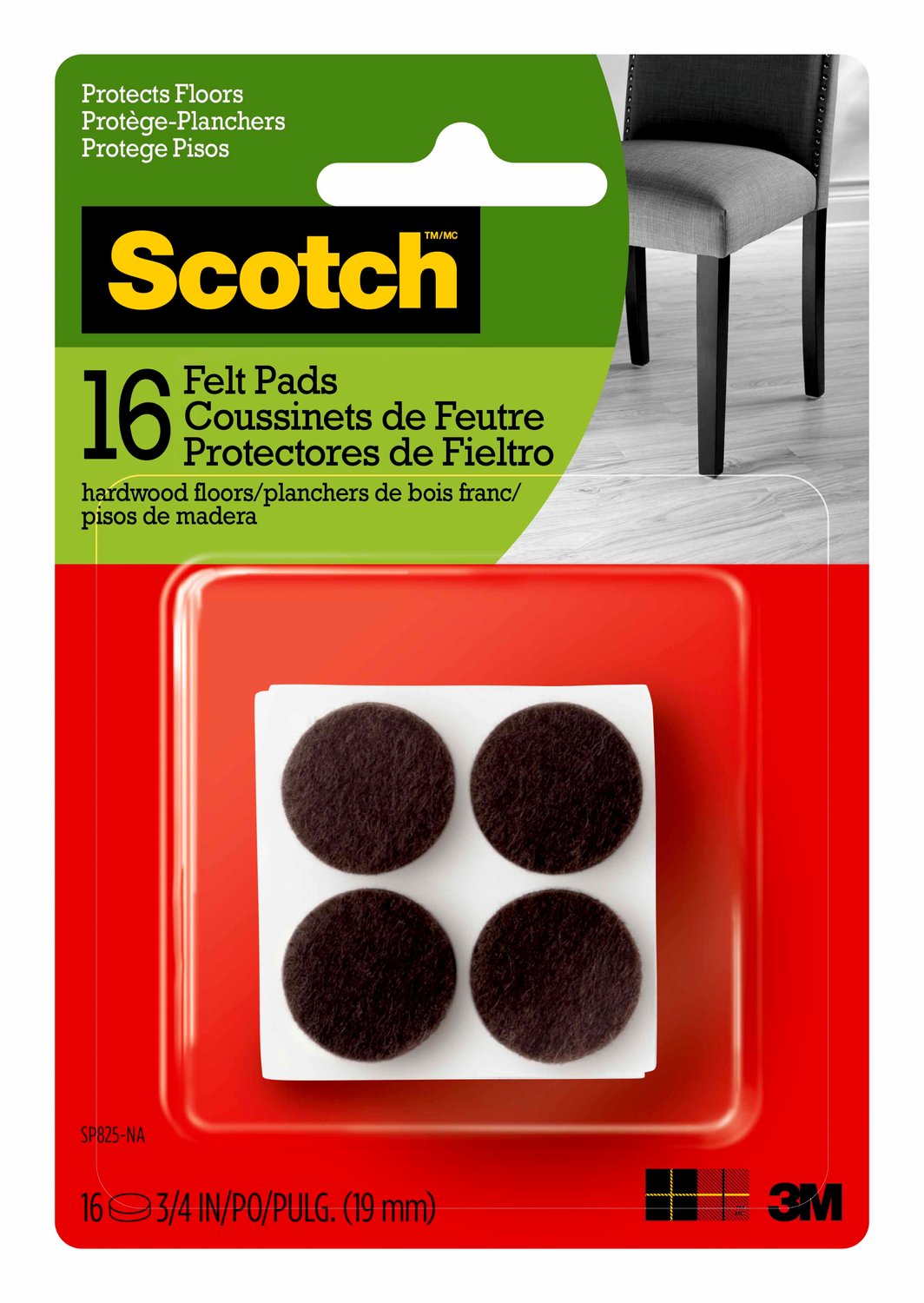 7100142698 - Scotch Round Felt Pads, SP825-NA, 3/4 in, Brown 16/pk