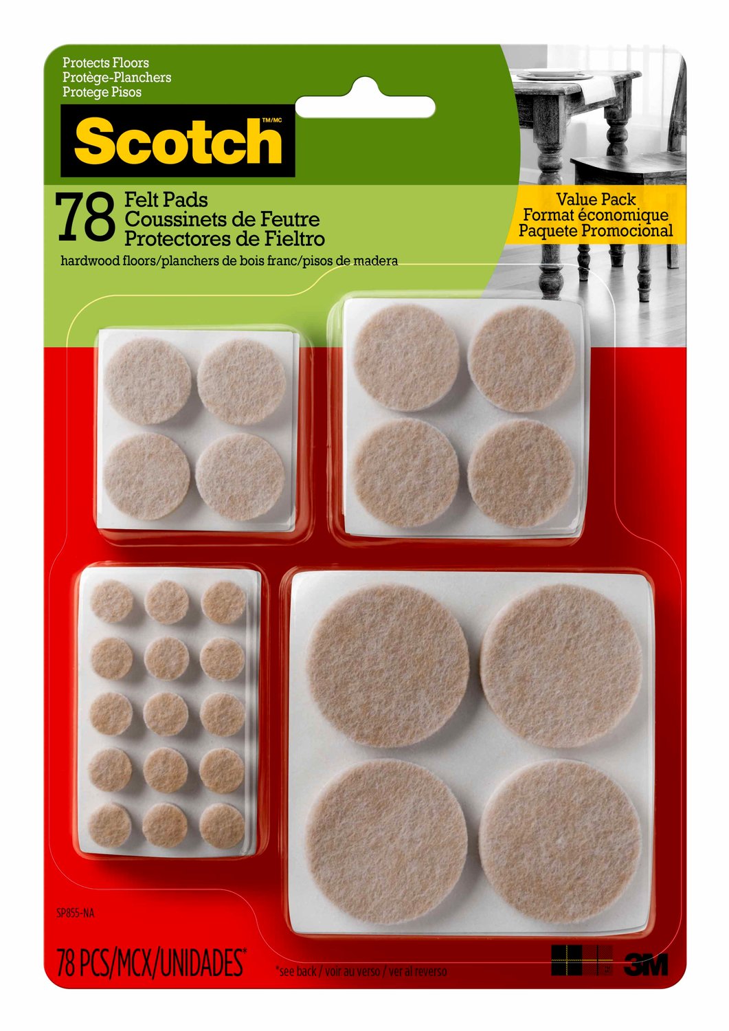 7100142701 - Scotch Round Felt Pads, SP855-NA, Multi Pack, Beige, 78pk