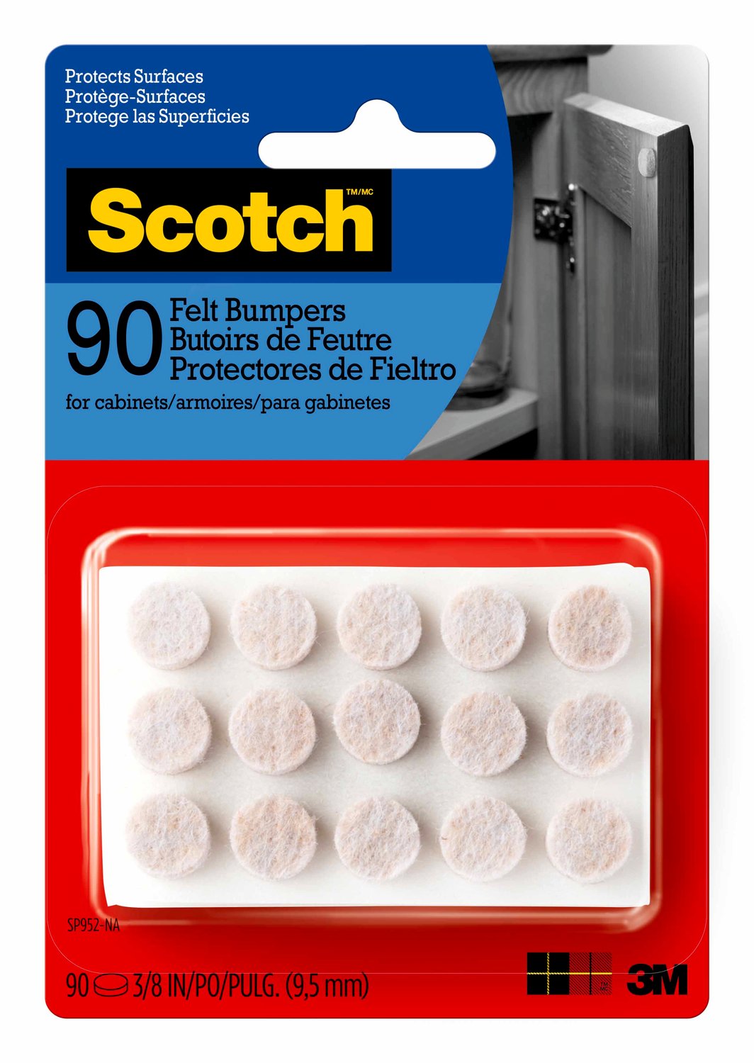 7100142703 - Scotch Felt Bumpers, SP952-NA, 3/8 in, Beige, 90/pk+BP9474+BP9512