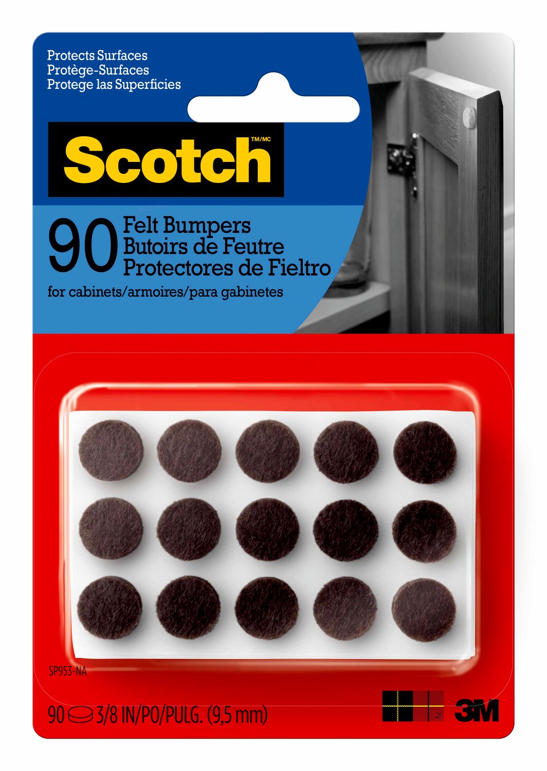 7100142704 - Scotch Felt Bumpers, SP953-NA, 3/8 in, Brown, 90/pk