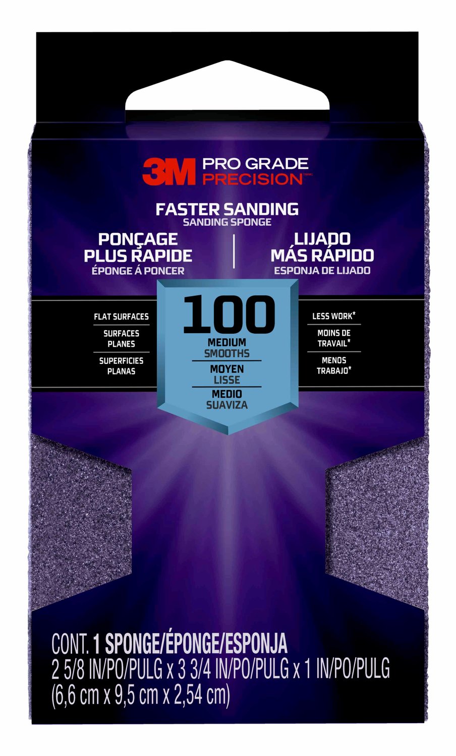 7100170056 - 3M Pro Grade Precision Faster Sanding Block Sponge, 24001TRIP-F-B, 2 5/8 in x 3.75 in x 1 in, Fine, 12/cs