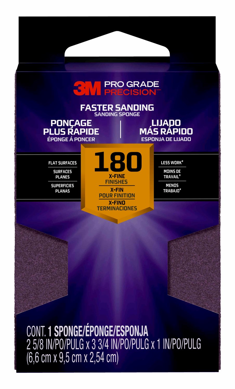 7100170054 - 3M Pro Grade Precision Faster Sanding Block Sponge, 24002TRIP-XF-B, 2 5/8 in x 3.75 in x 1 in, X-Fine, 12/cs