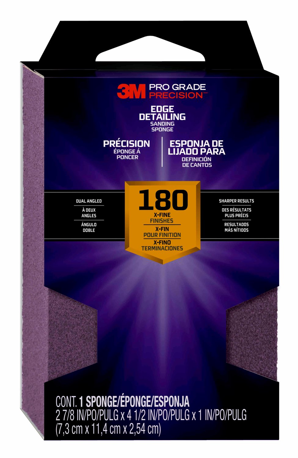 7100170066 - 3M Pro Grade Precision Edge Detailing Dual Angle Sanding Sponge, 24302TRIP-XFDA, 2 7/8 in x 4.5 in x 1 in, X-Fine, 12/cs