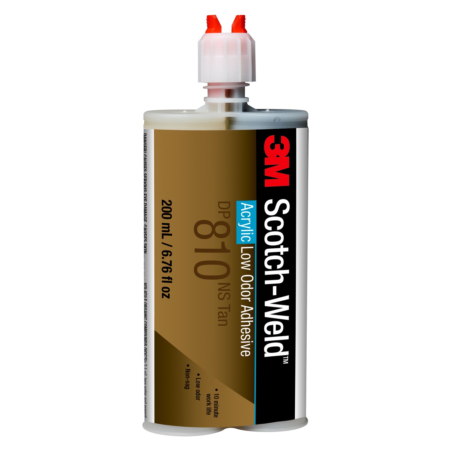 7100069365 - 3M Scotch-Weld Low Odor Acrylic Adhesive DP810NS, Tan, 200 mL Duo-Pak,
12/Case