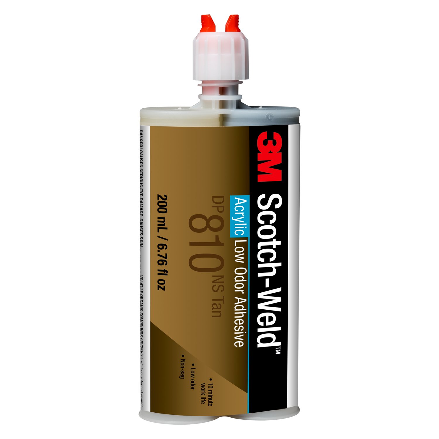 7100069365 - 3M Scotch-Weld Low Odor Acrylic Adhesive DP810NS, Tan, 200 mL Duo-Pak, 12/Case