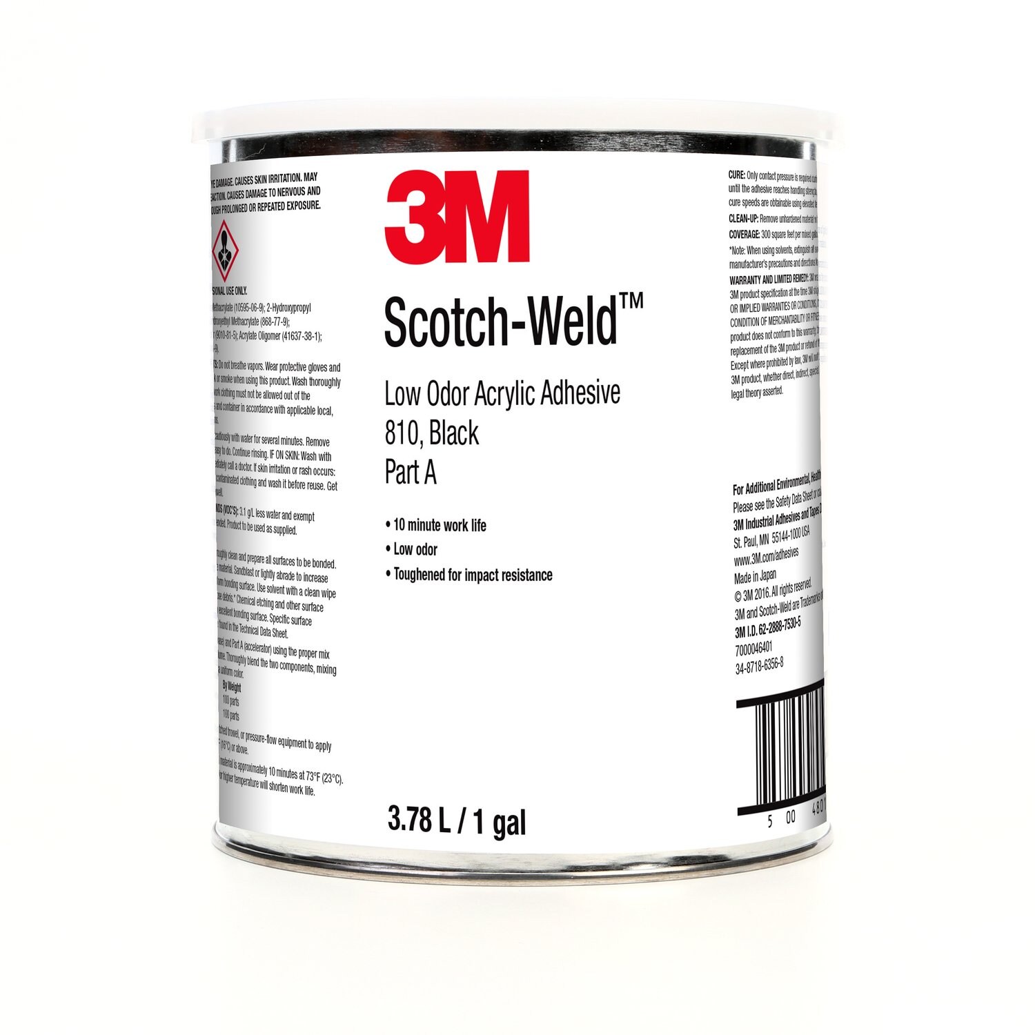 7000046401 - 3M Scotch-Weld Low Odor Acrylic Adhesive 810, Black, Part A, 1 Gallon, 4 Can/Case