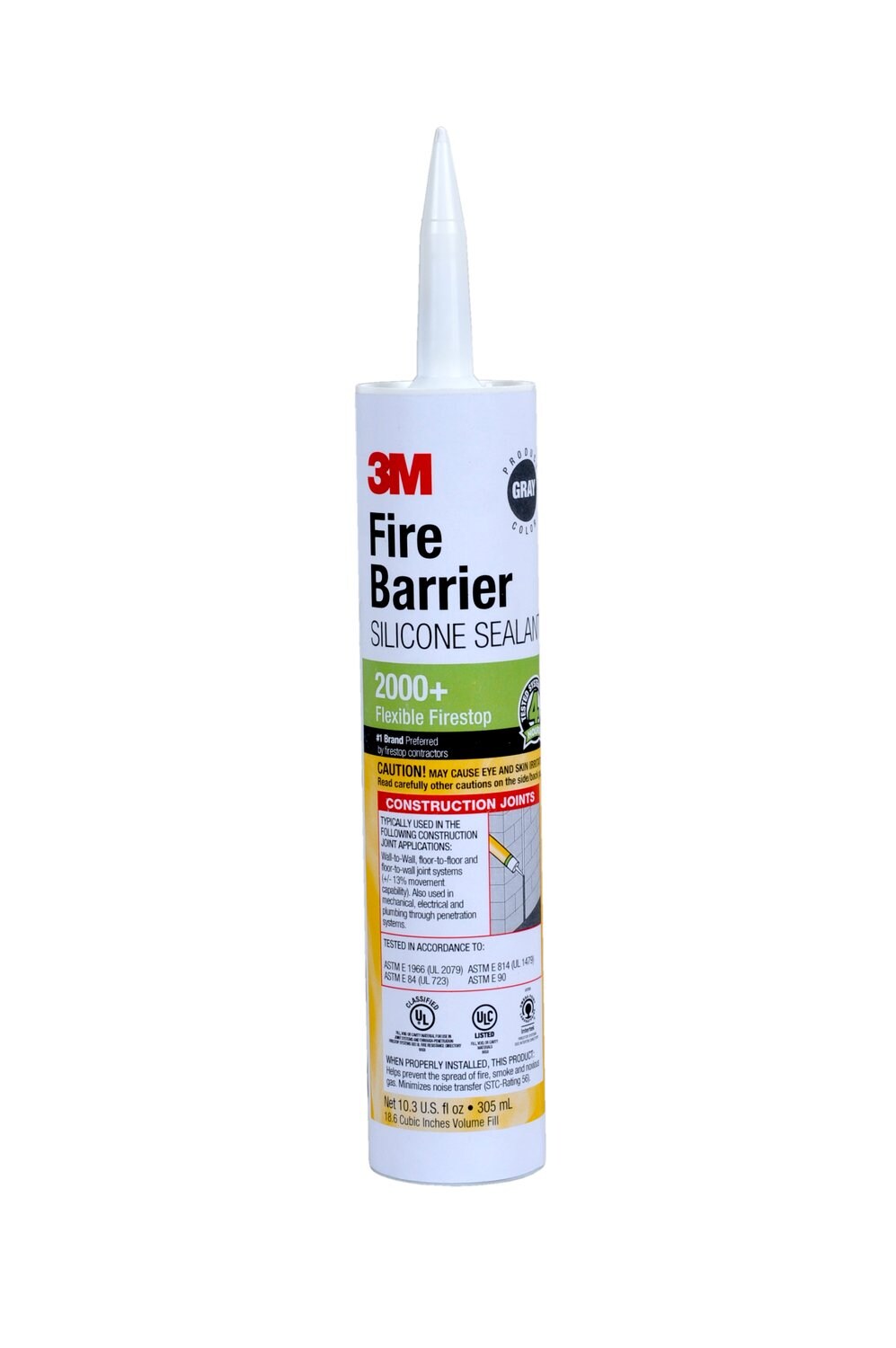 7100139278 - 3M Fire Barrier Silicone Sealant 2000+, Gray, 10.3 fl oz Cartridge, 12/Case
