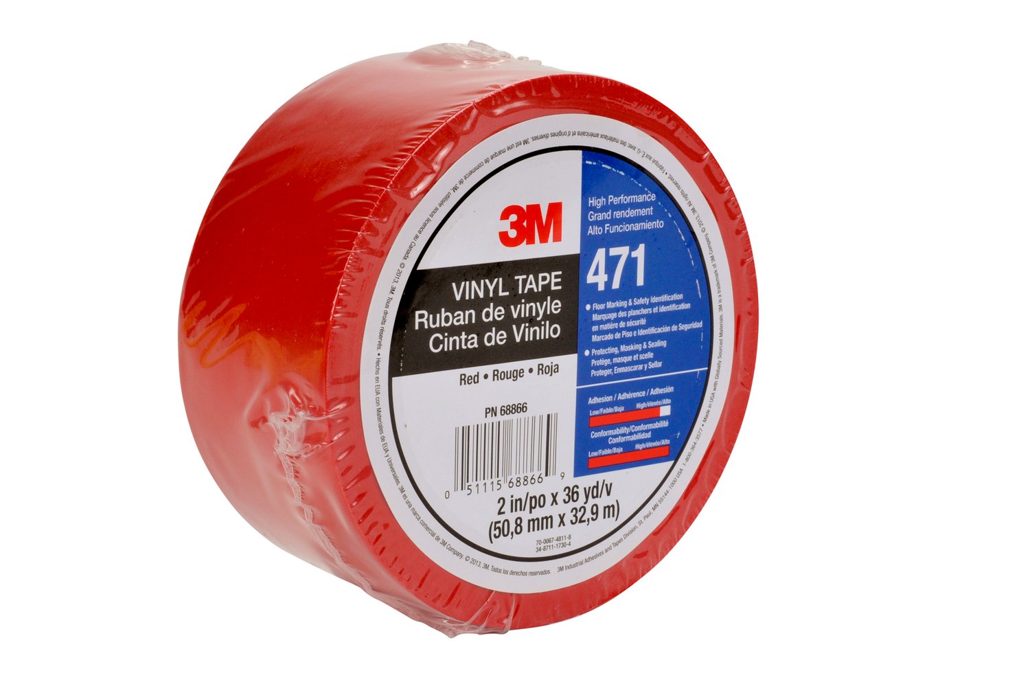 7100044641 - 3M Vinyl Tape 471, Red, 1/4 in x 36 yd, 5.2 mil, 144 Roll/Case, Individually Wrapped Conveniently Packaged